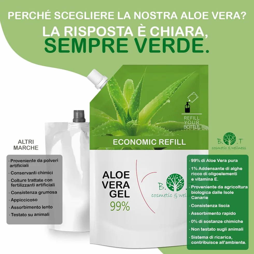 Aloe Vera Gel Puro 100% Bio Dopo Sole After Sun Corpo Viso 1000 ml