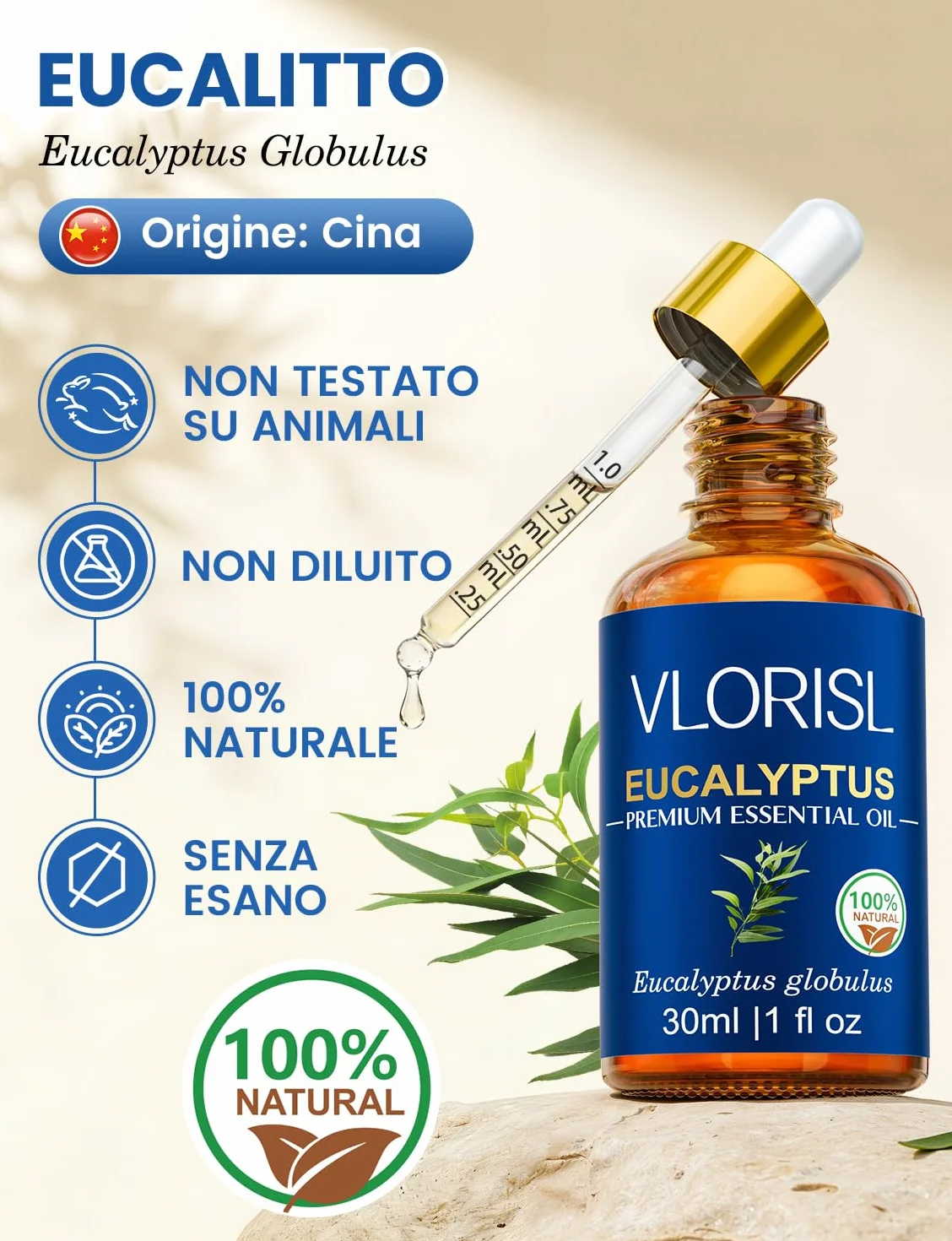 Olio Essenziale di Eucalipto 30ML, Aroma Fresco per Diffusore e Aromaterapia