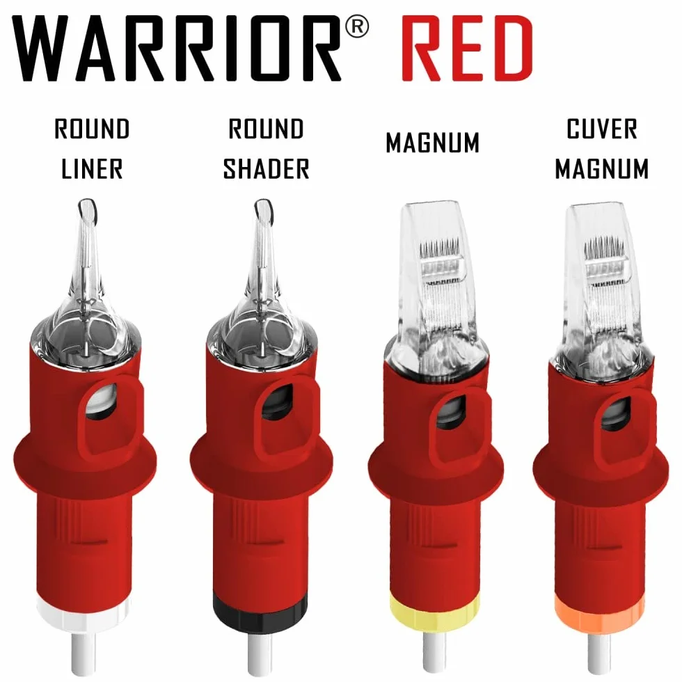 WARRIOR Red Cartucce Aghi per Tatuaggi Professionale Sterilizzate con Eo Gas Tattoo Needle Cartridge Round Liner 20 pezzi in Acciaio Chirurgico Usa e Getta Trucco Permanente Sopracciglio (RED-0803RL)