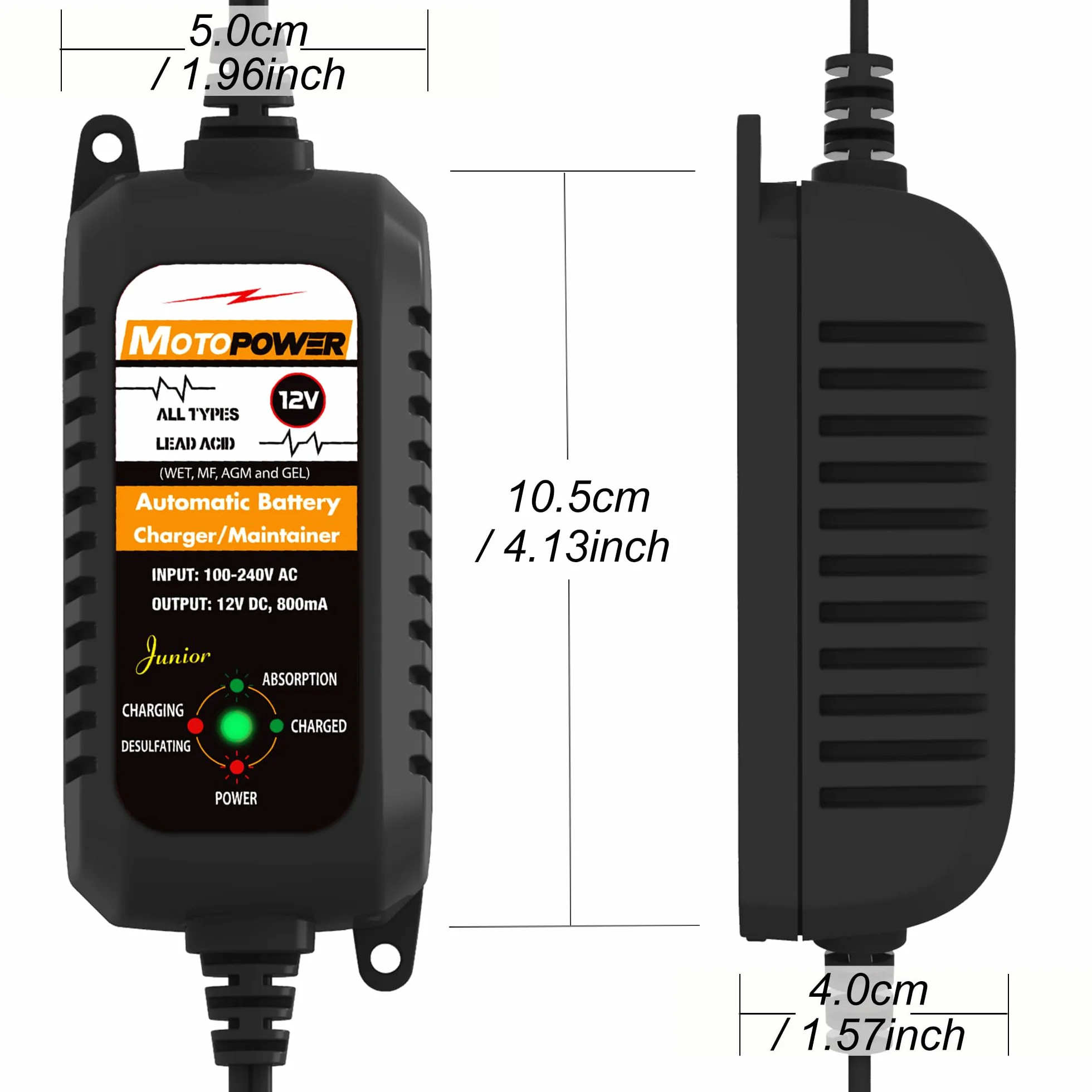 MOTOPOWER MP00205A 12V 800mA Caricabatterie Automatico per Auto Moto ATV