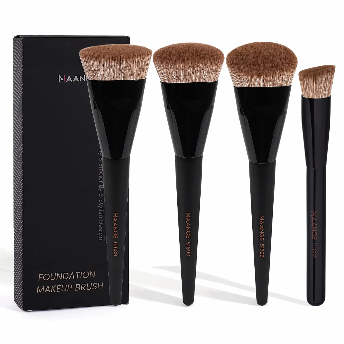 MAANGE Pennello per make-up per fondotinta, 4 pezzi Premium Foundation & Correttore Brush (piatto/obliquo/arrotondato obliquo/appuntito) per fondotinta liquida, crema, polvere e contouring