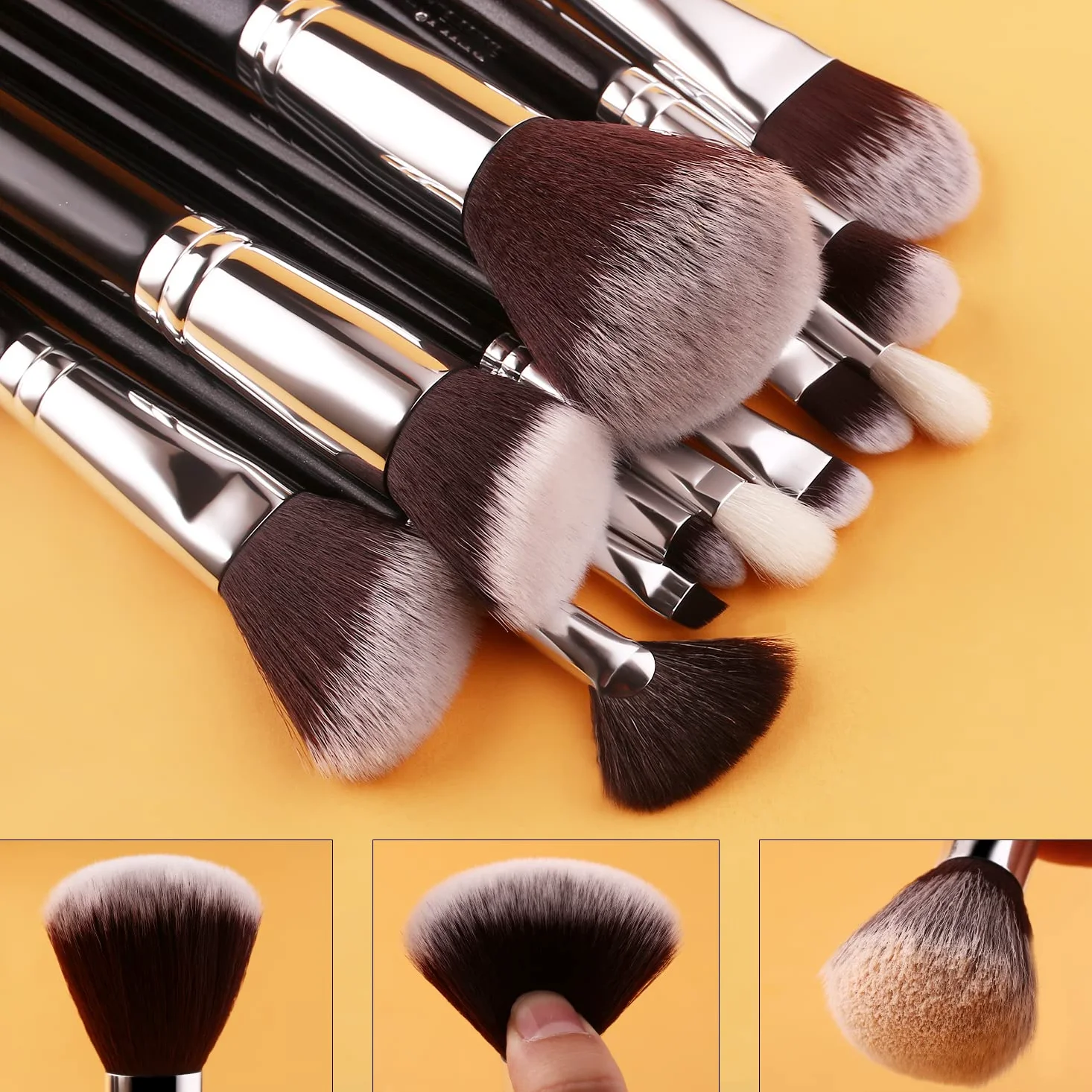 BEILI 12 pennelli da trucco con custodia per trucco, sintetico, Kabuki, fondotinta, blush, correttore, kit di pennelli per trucco completo con confezione regalo (nero)