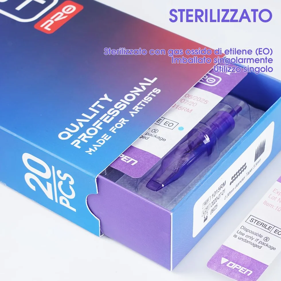 Mast Pro Aghi per Tatuaggi Professionale 20pezzi #08 0.25 0803RL Standard Round Liner Microblading Tattoo Needle Cartridge per Macchinetta Tatuaggi