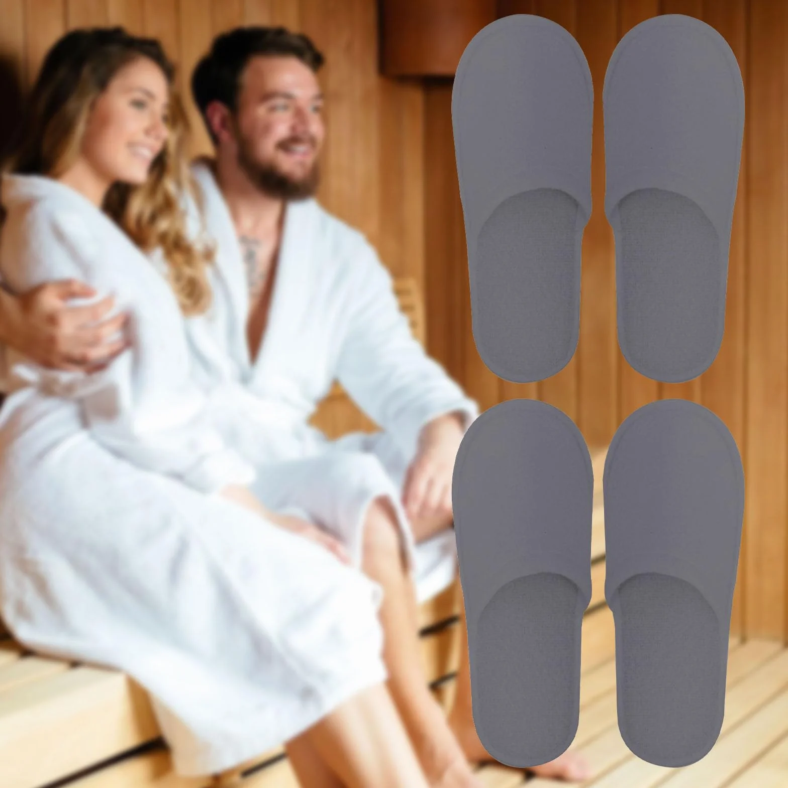 Pantofole Hotel - 2 Paia Usa E Getta Antiscivolo per Ospiti, SPA, Ciabatte Monouso, Sposa Bianco (Taglia EU 37-43, Grigio)