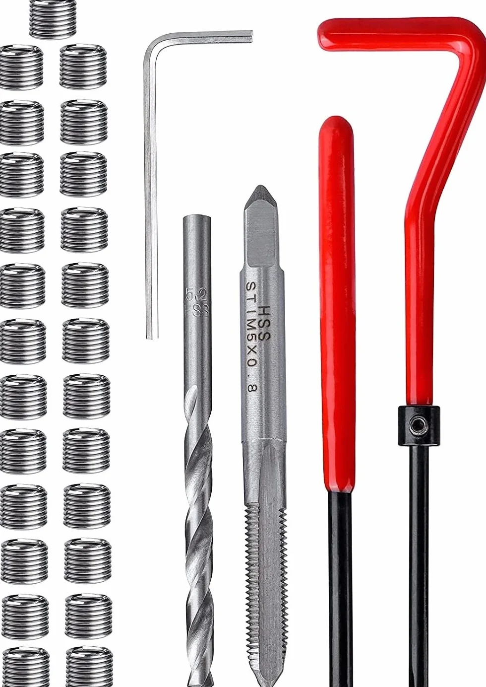 Kit riparazione filettatura M5 x 0,8 mm acciaio inox compatibile Helicoil Coil