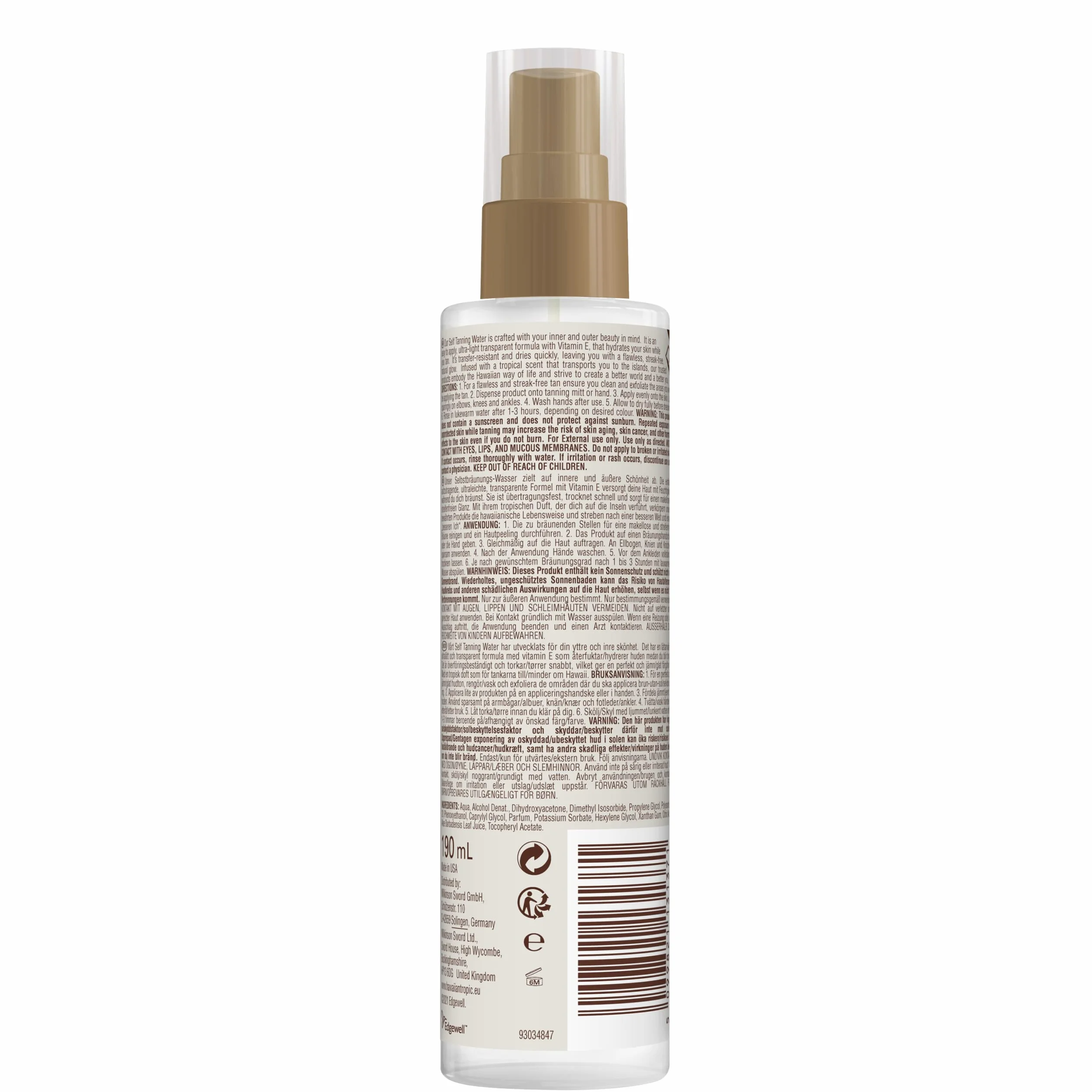 HAWAIIAN Tropic Self Tanning Water Light/Medium - Acqua Autoabbronzante per Pelli Chiare/Medie - Adatto per viso e corpo