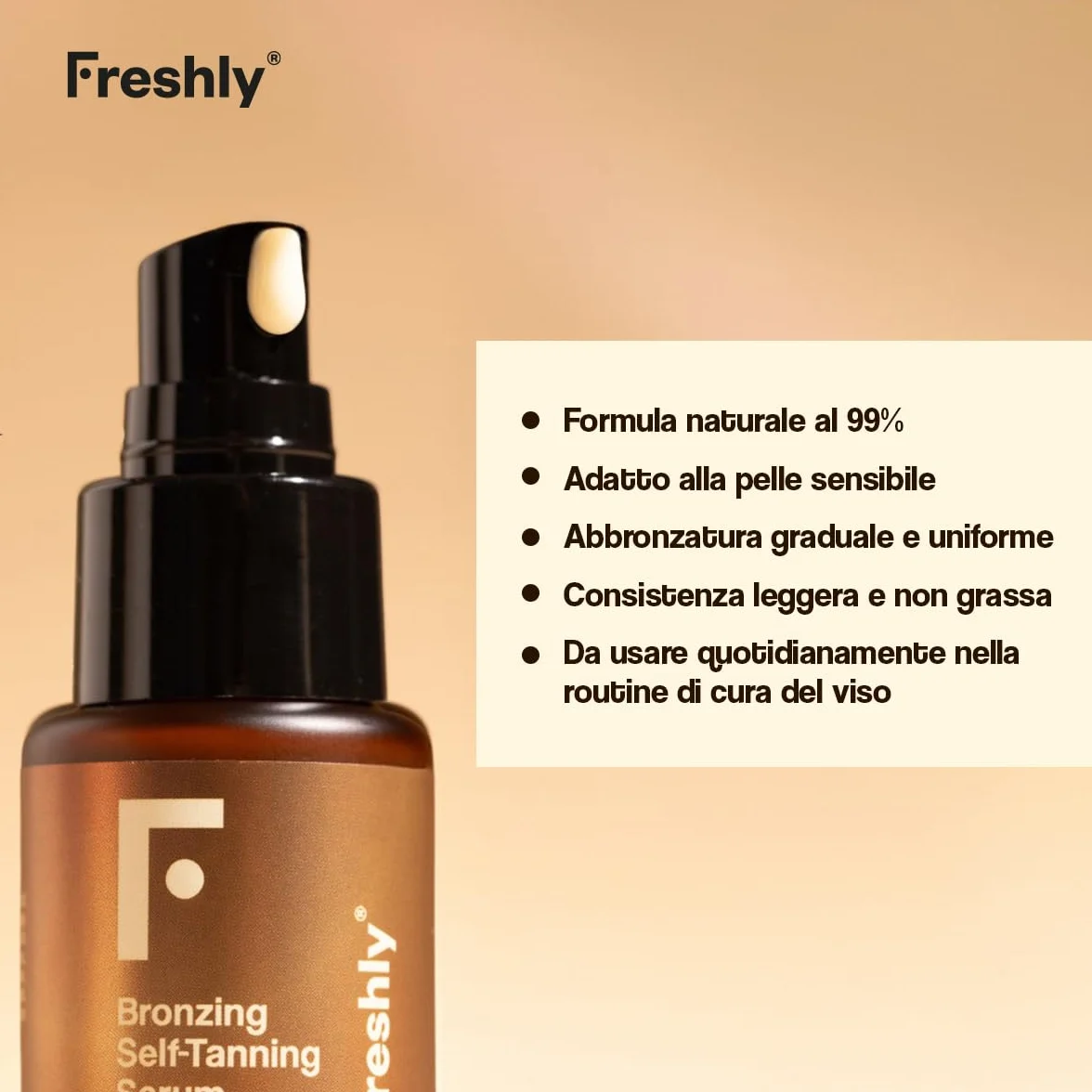 Freshly Cosmetics | Bronzing Self-Tanning Serum | Autoabbronzante Viso Naturale | 30 ml | Siero Viso per Abbronzatura Graduale e Uniforme