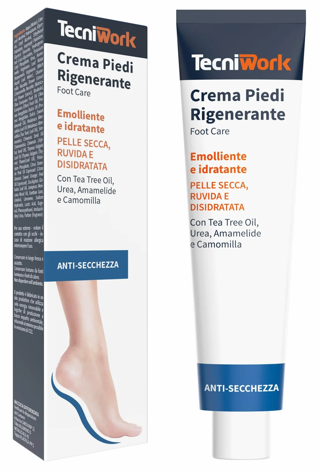 Tecniwork Crema Piedi Rigenerante 75 ml con Tea Tree Oil, Urea, Amamelide e Camomilla