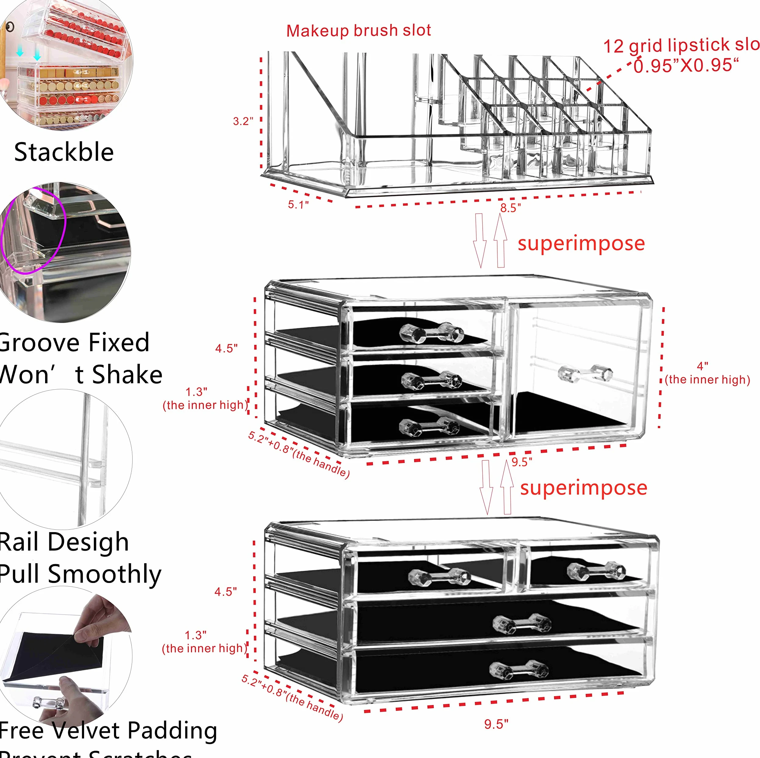 Cq acrylic Organizer per trucchi, organizer per trucchi e prodotti per la cura della pelle, con 8 cassetti per vanità, scrivania, bagno, organizer trasparente per cosmetici per la cura della pelle e