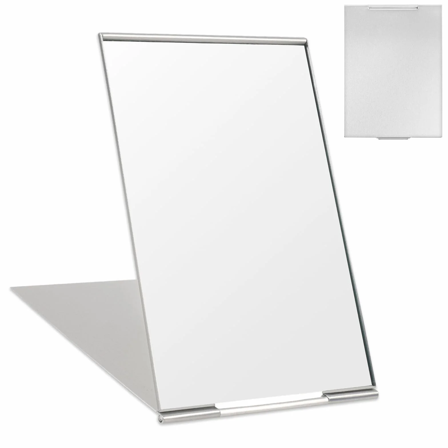 Specchio Portatile Pieghevole Super HD da Tavolo Trucco Viaggio Compatto Tascabile Argento