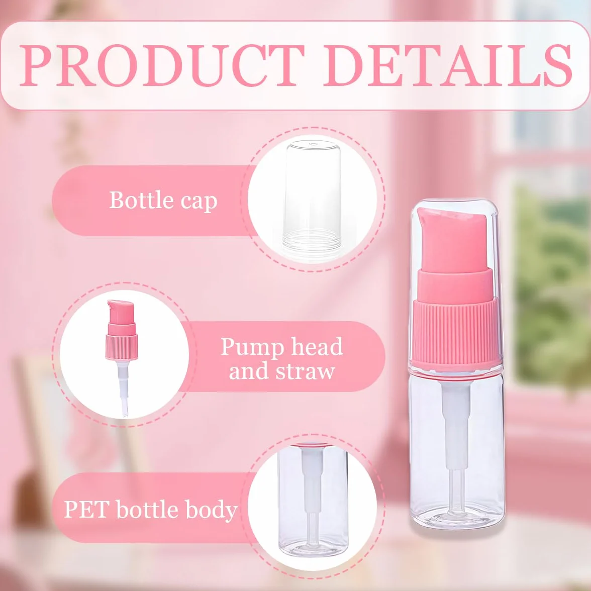 VASANA 12 flaconi vuoti portatili da 10 ml, ricaricabili, in plastica trasparente, con pompa a pressione rosa, per cosmetici e creme per il viso, emulsioni, campioni, contenitori per imballaggio