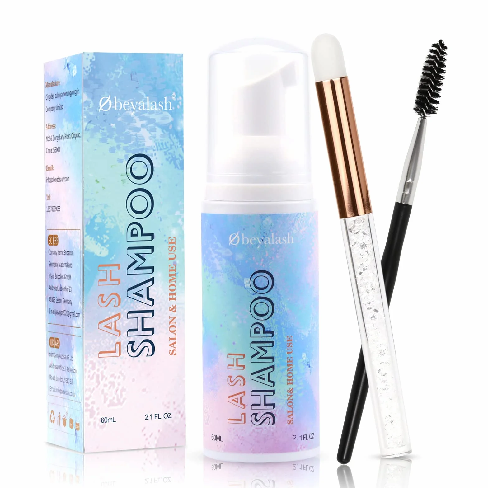 Obeyalash Shampoo Extension Ciglia Shampoo Ciglia Extension 60ml for Cluster Lashes/Strip Lashes Pulizia Eyelashes Con Spazzola Del Salone