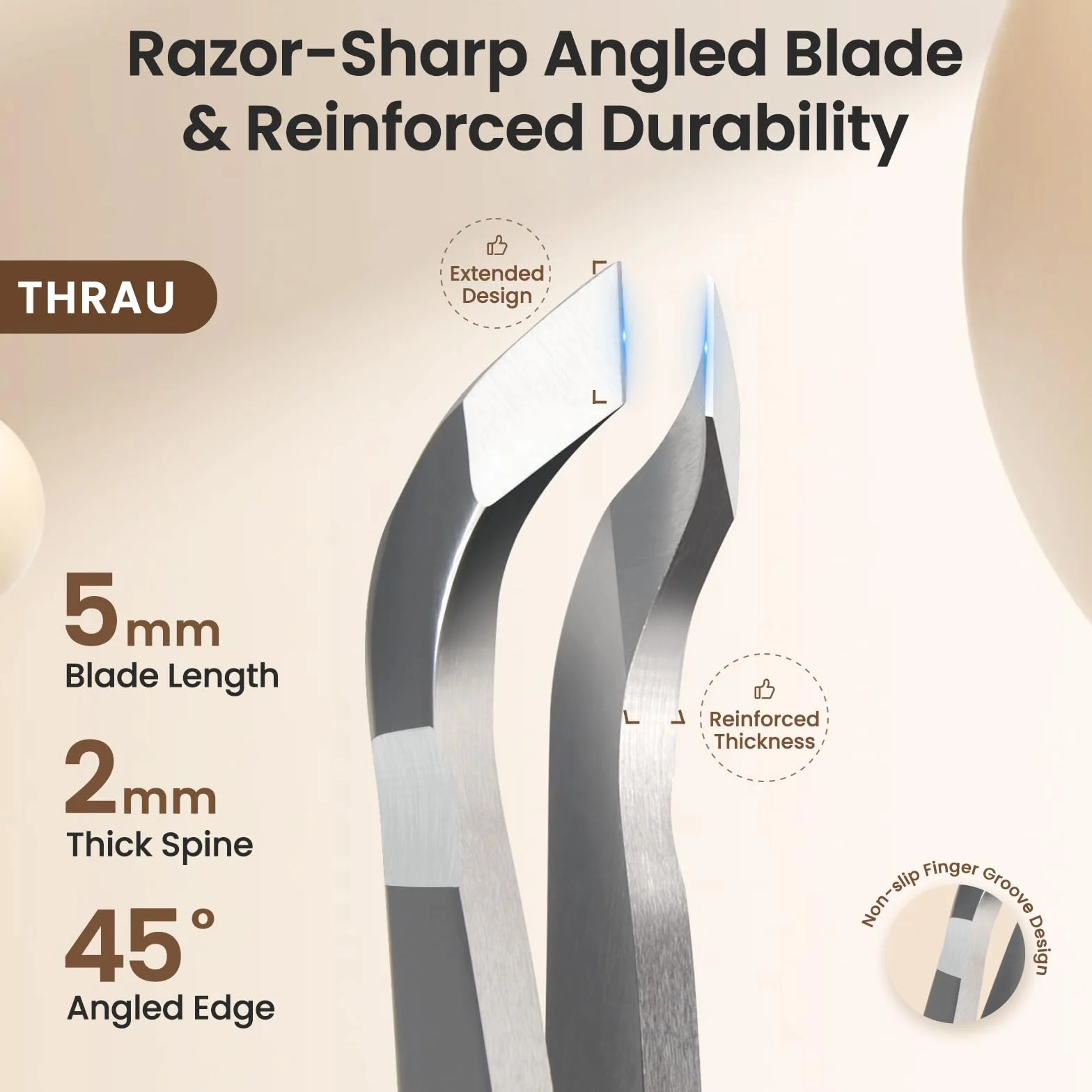THRAU Pinza Cuticole Professionale in Acciaio Inox per Manicure e Pedicure