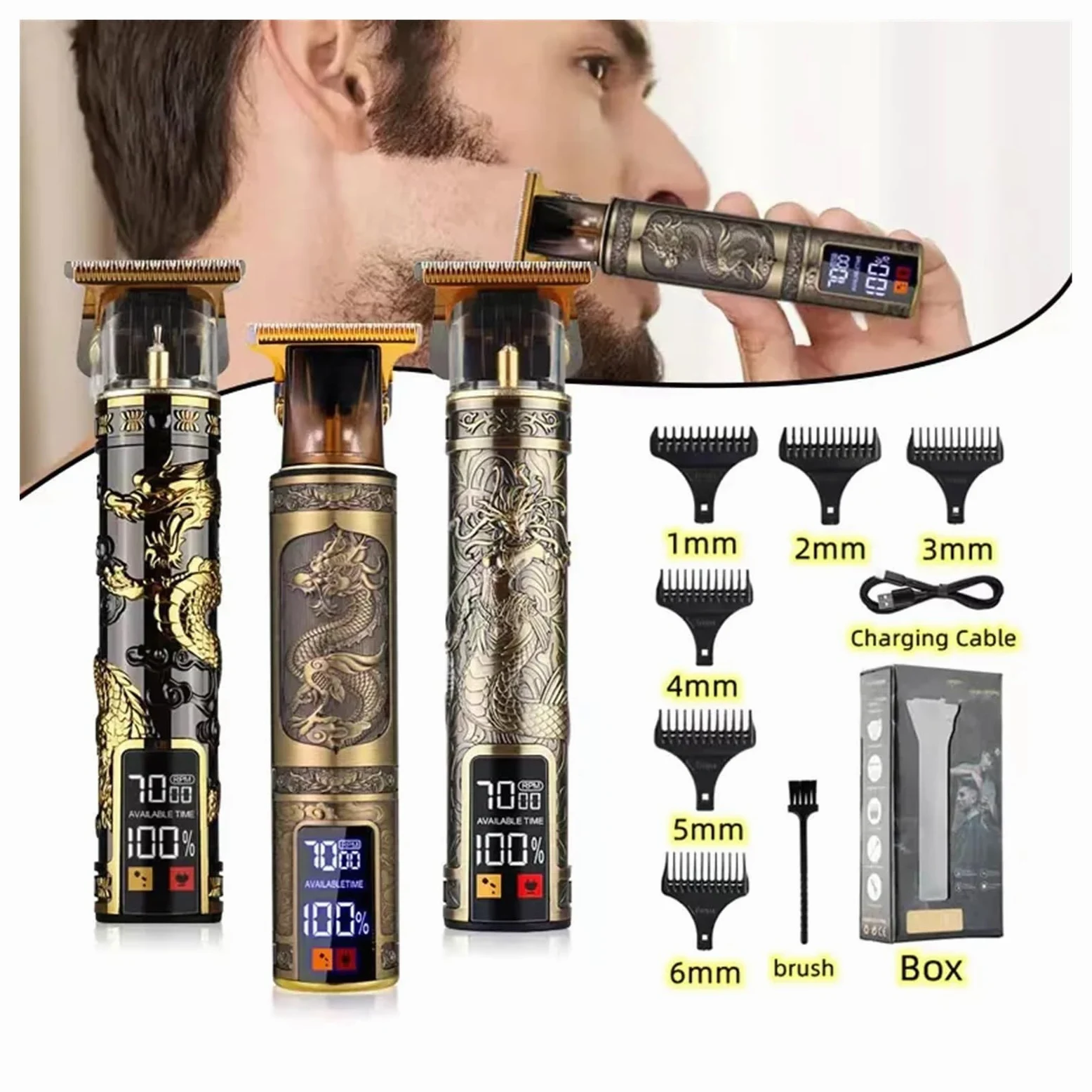 Rasoi T9 USB Elettrico Barbiere Ricaricabile Nuovo Barbiere Uomo Rasoio Rasoio Capelli Rasoio Professionale Mega Zero Macchina di Finitura Rasoio Ceramica (LCD Buddha)