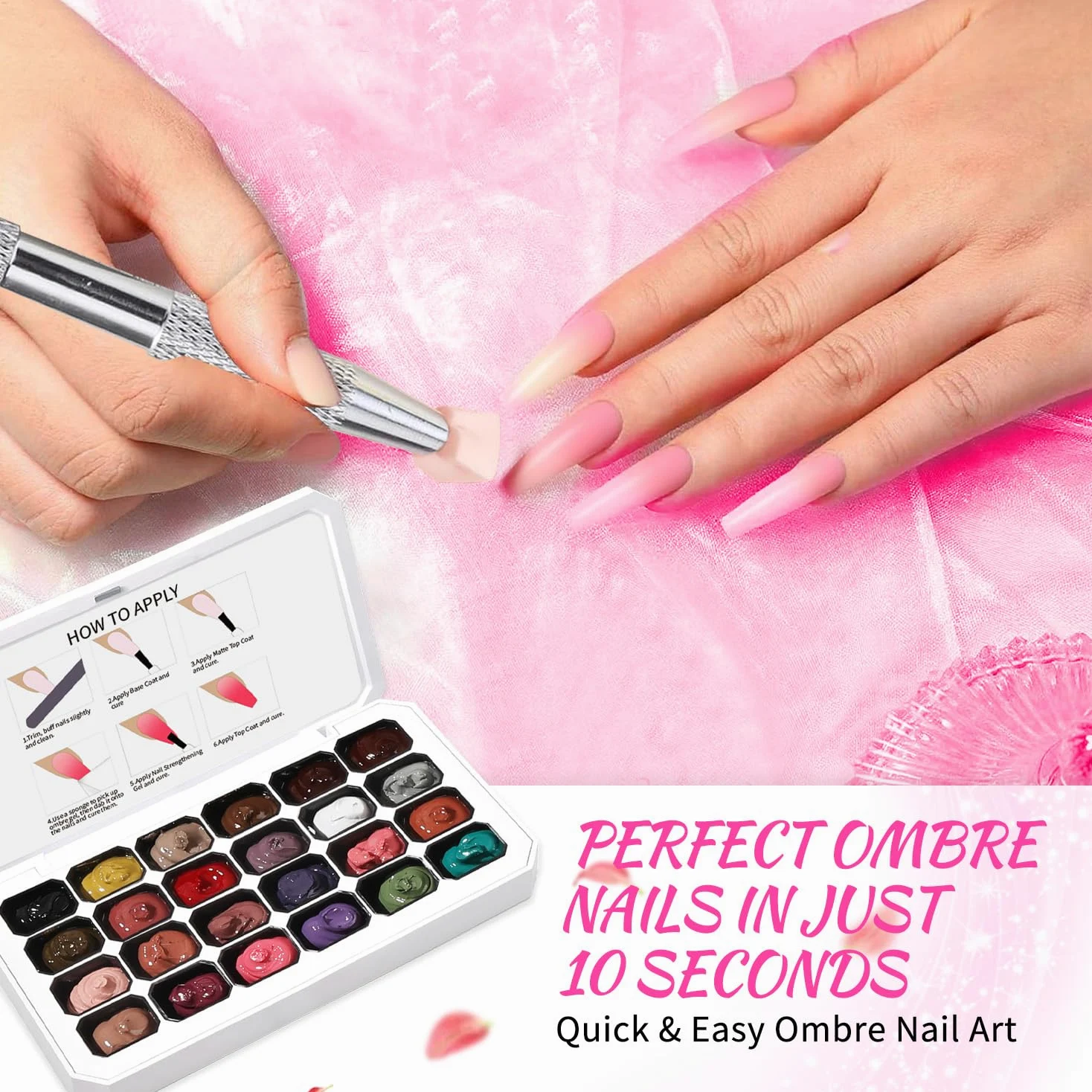 Ombre Gel Nail Polish, 24 colori Ombre Gel adatto per tonalità di smalto per unghie, facile da colorare, effetto duraturo, può realizzare nail art fai da te a casa (24OG-2)