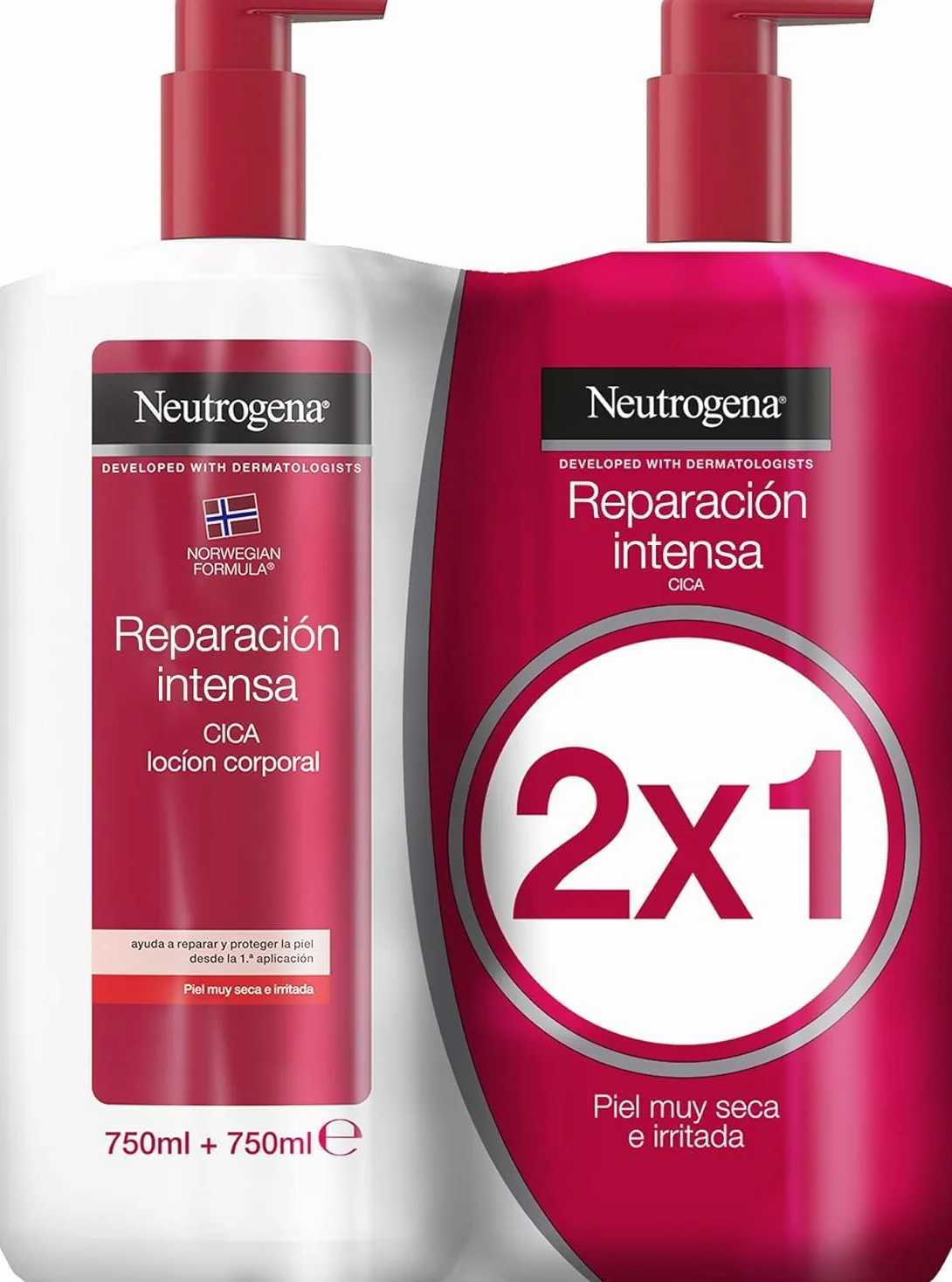 Neutrogena, Crema Hidratante Corporal Reparación Intensa, Fórmula Noruega, Para pieles muy secas con una hidratación intensa, Con Glicerina, Desarrollado con dermatólogos, Pack de 2 x 750 ml