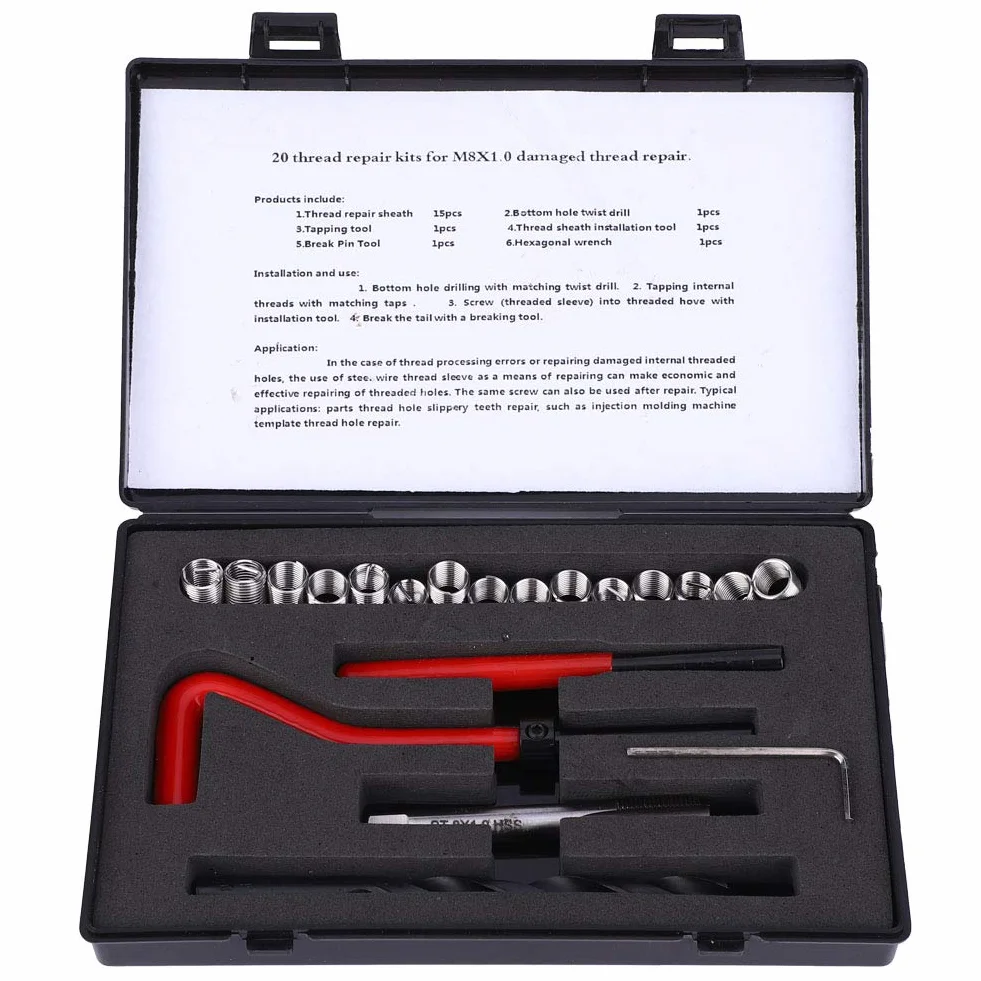 Kit Riparazione Filettatura M8x1 Acciaio Inossidabile 20 Pezzi Inserti Filettati
