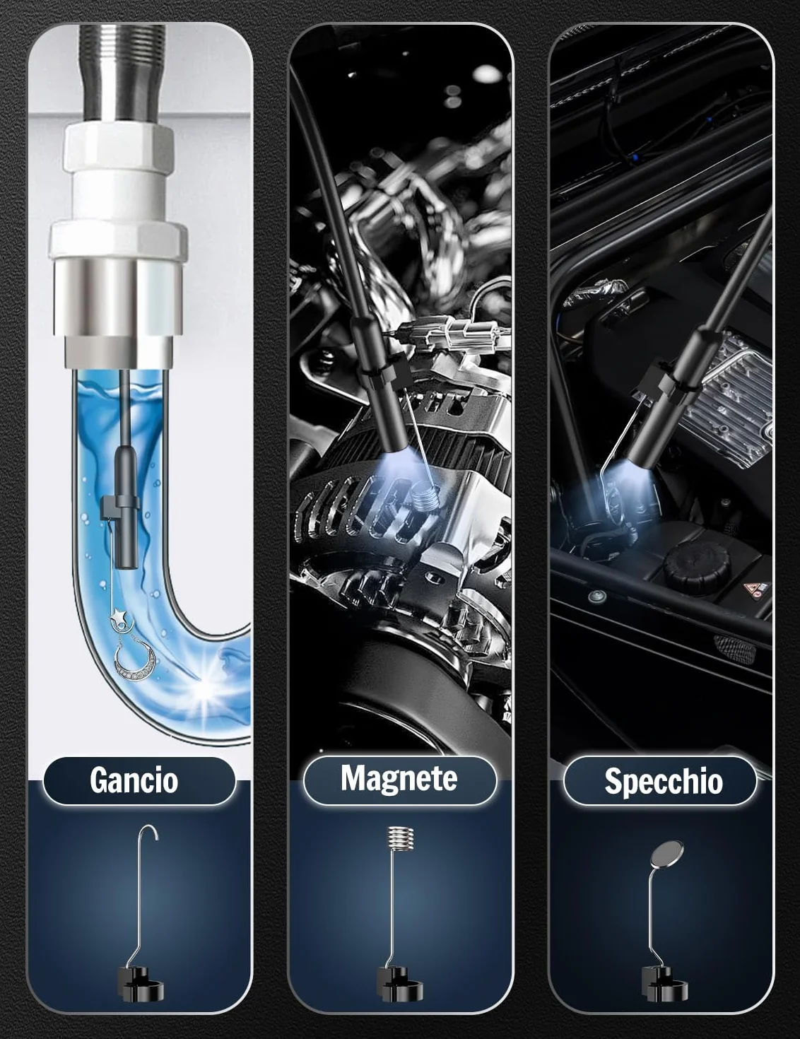 Endoscopio per Smartphone 1920P HD Sonda Telecamera Endoscopica con 8 LED IP67 Impermeabile 5m per Android iOS
