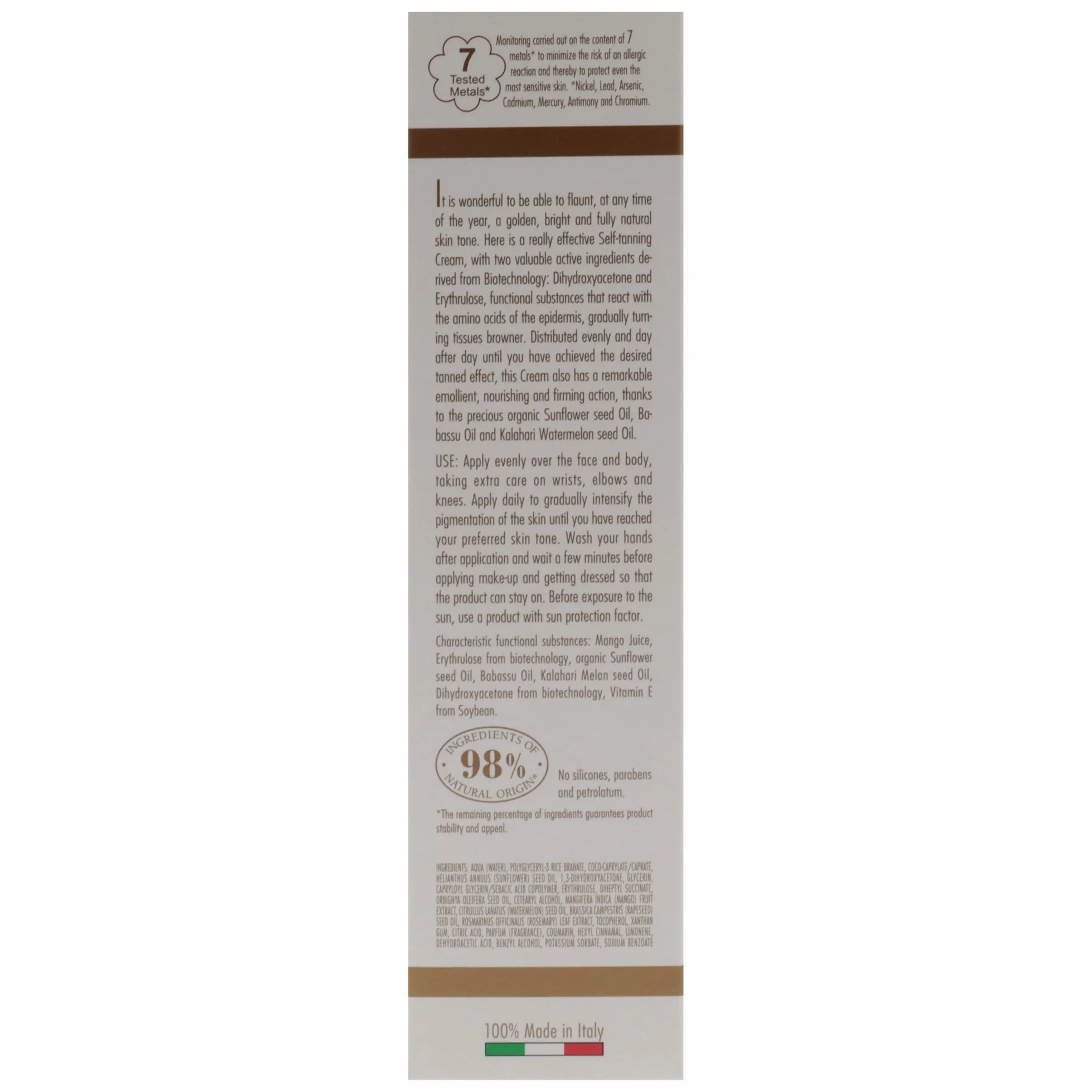 L'Erbolario Crema Autoabbronzante Viso e Corpo 100ml - Succo di Mango, Ritrulosio, Olio di Semi di Girasole Biologico - Abbronzatura Dorata AIRLESS Made in Italy