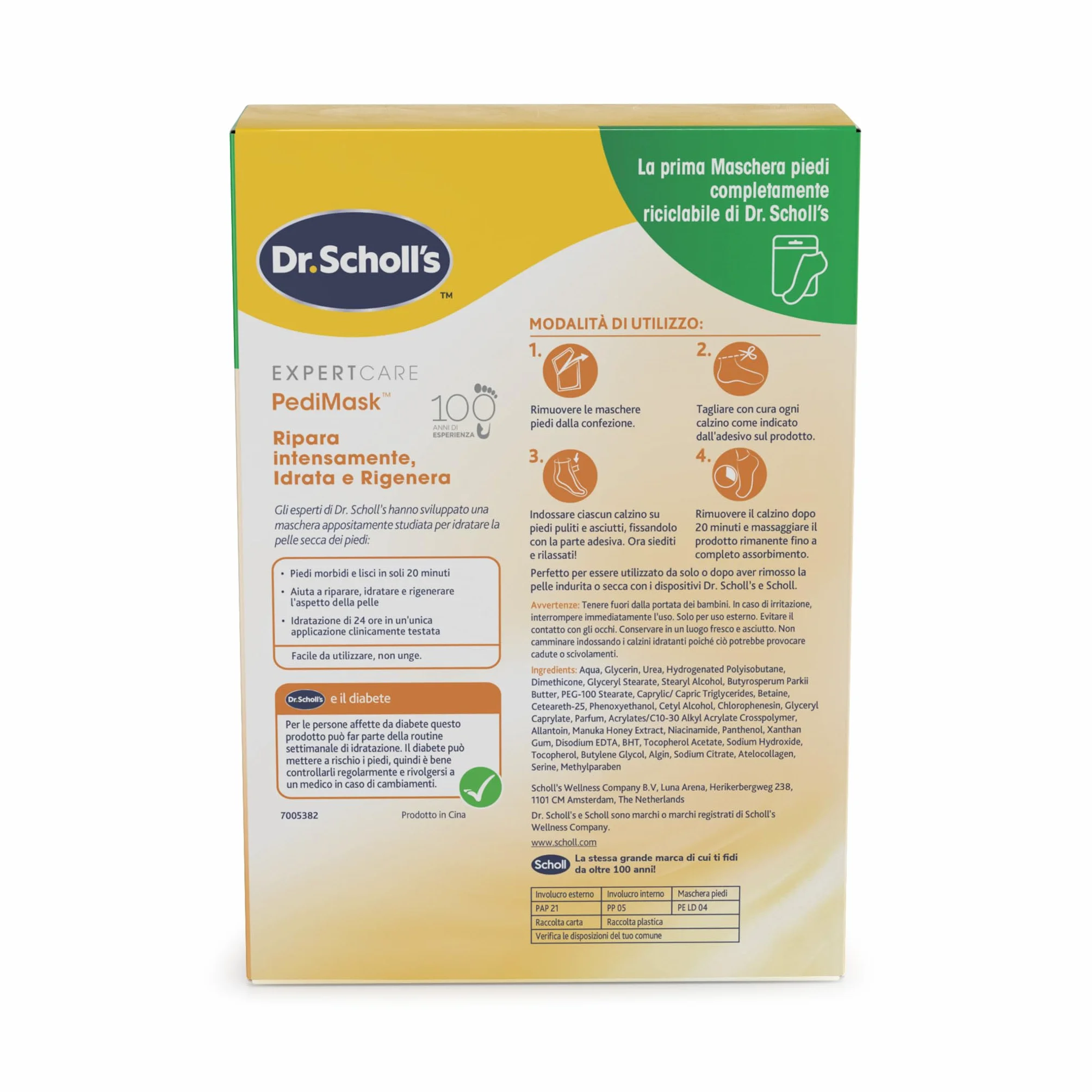 Dr. Scholl's Maschera Piedi con Miele di Manuka, Calzini Idratanti per Talloni Screpolati, 4 Paia