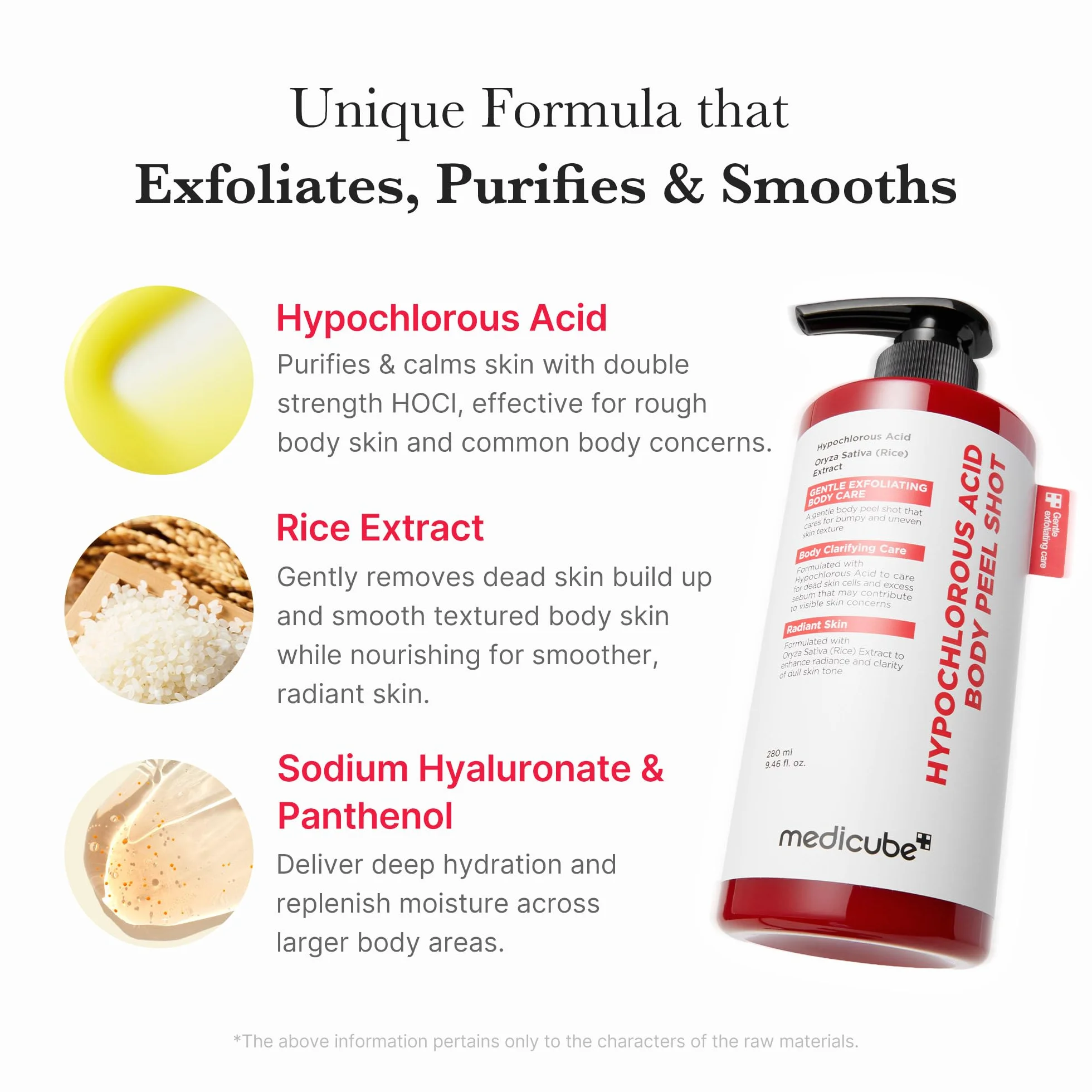 Medicube Body Peel Shot Hypochlorous Acid Gentle Exfoliating Serum Dead Skin Cells Rough Patches Uneven Texture Rice Extract Panthenol Hydrating Smoothing 9.46 fl.oz