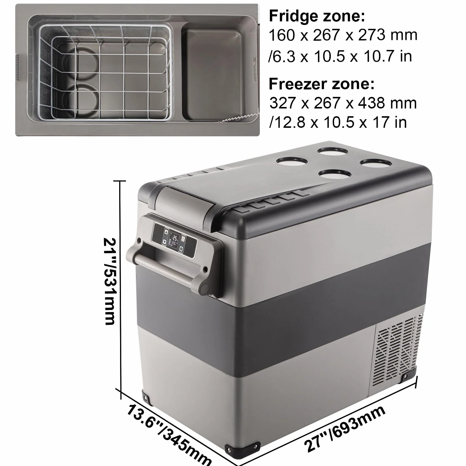 VEVOR Frigorifero Portatile 55L con Schermo LCD, Congelatore da Campeggio Controllo APP