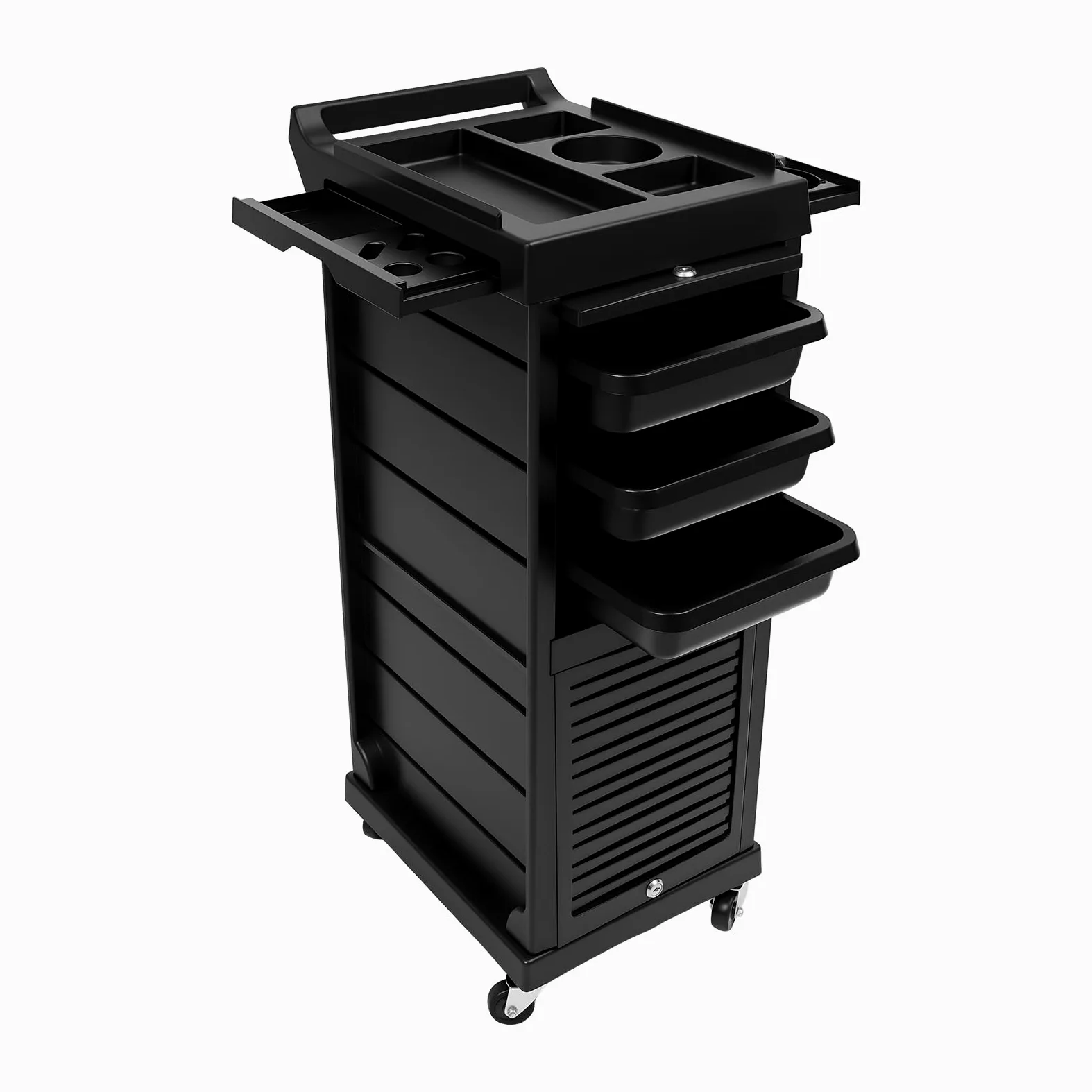 Carrello per Parrucchiere con 7 Ripiani, Scomparti bloccabili, Ruote in PVC, Nero, Salone, Manicure, casa