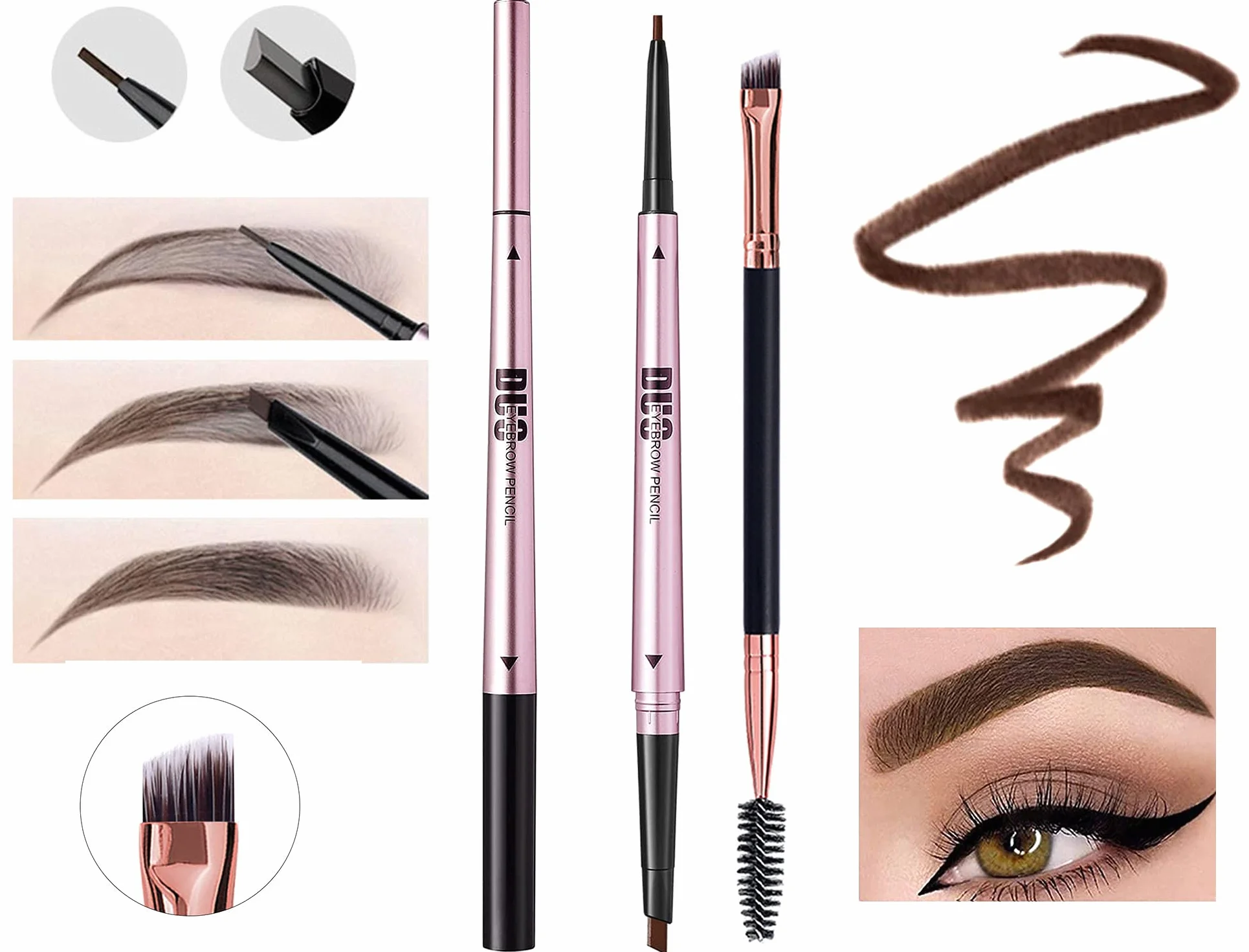 Mihqy Matita per sopracciglia,Sopracciglia Brow Ultra Slim, Waterproof, Tinta Sopracciglia, Matita per Sopracciglia a Doppia Estremità（Marrone Scuro）