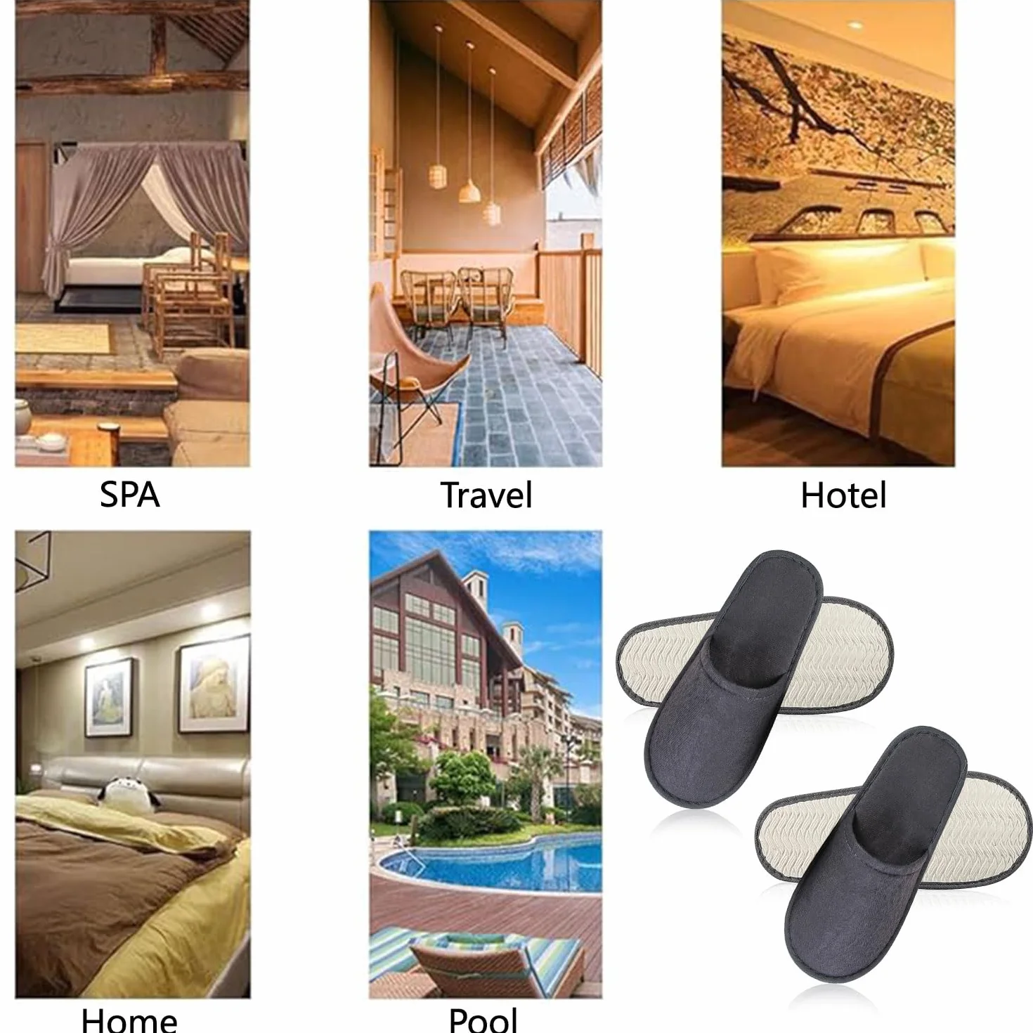 Pantofole Usa e Getta Antiscivolo, Ciabatte Ospiti, Pantofole Chiuse, Ciabatte Monouso per Hotel, Casa, Viaggi, Misura Universale, Grigio+Bianco, 4 Paia
