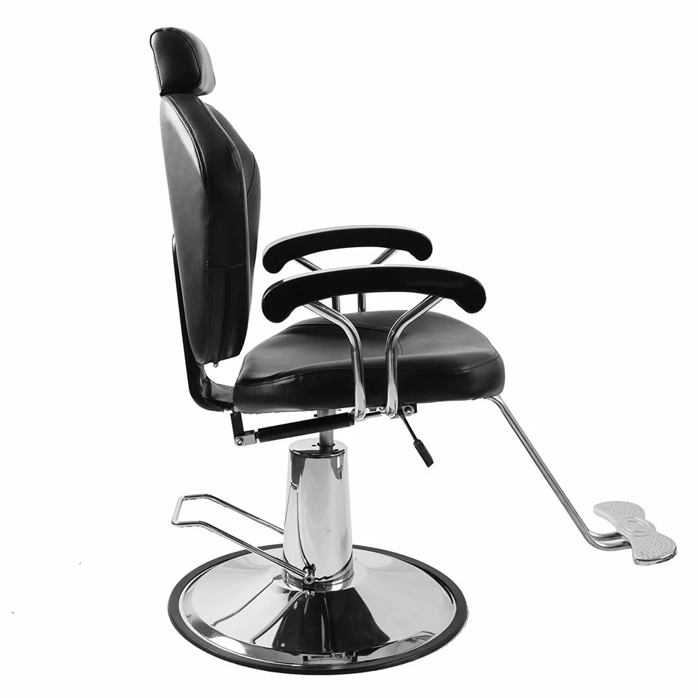 Sedia da Parrucchiere, Sedia da Barbiere Reclinabile Idraulica In Pelle PU a 360° Con Poggiapiedi Cromato per Salone Professionale E Casa, 90 x 65 x 100 cm, Nero