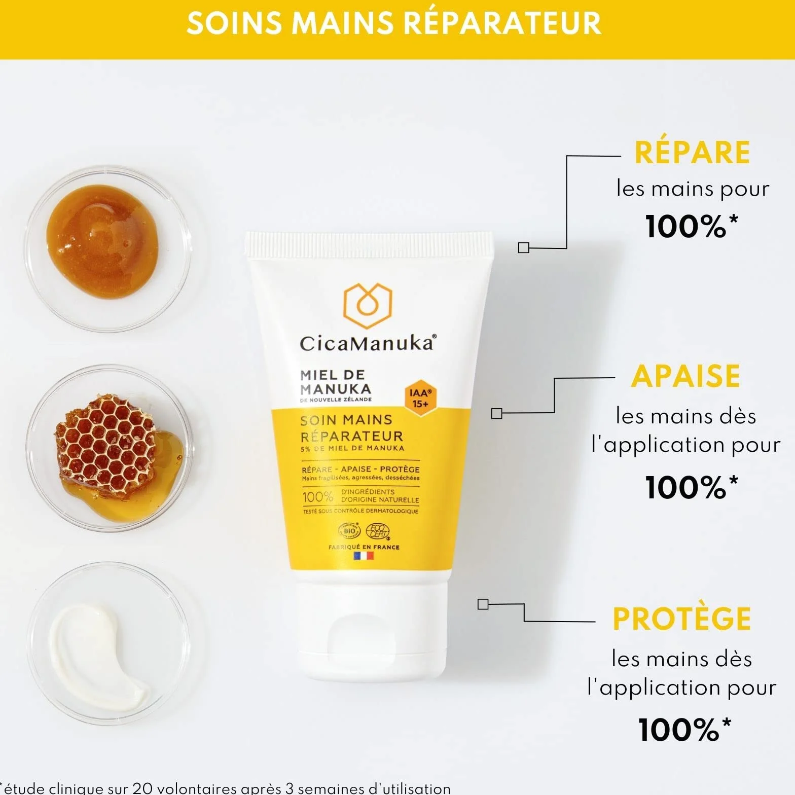 CICAMANUKA - Cura mani riparatore al miele di Manuka IAA15+ - Nutre e idrate - Certificato Bio - 50ml