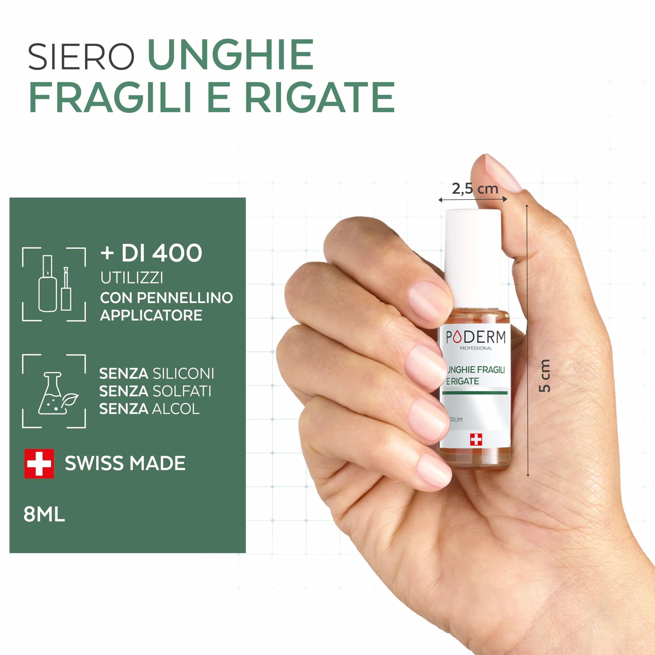 PODERM Trattamento riparatore fortificante rivitalizzante nutriente per unghie spezzate rigate fragili Swiss Made