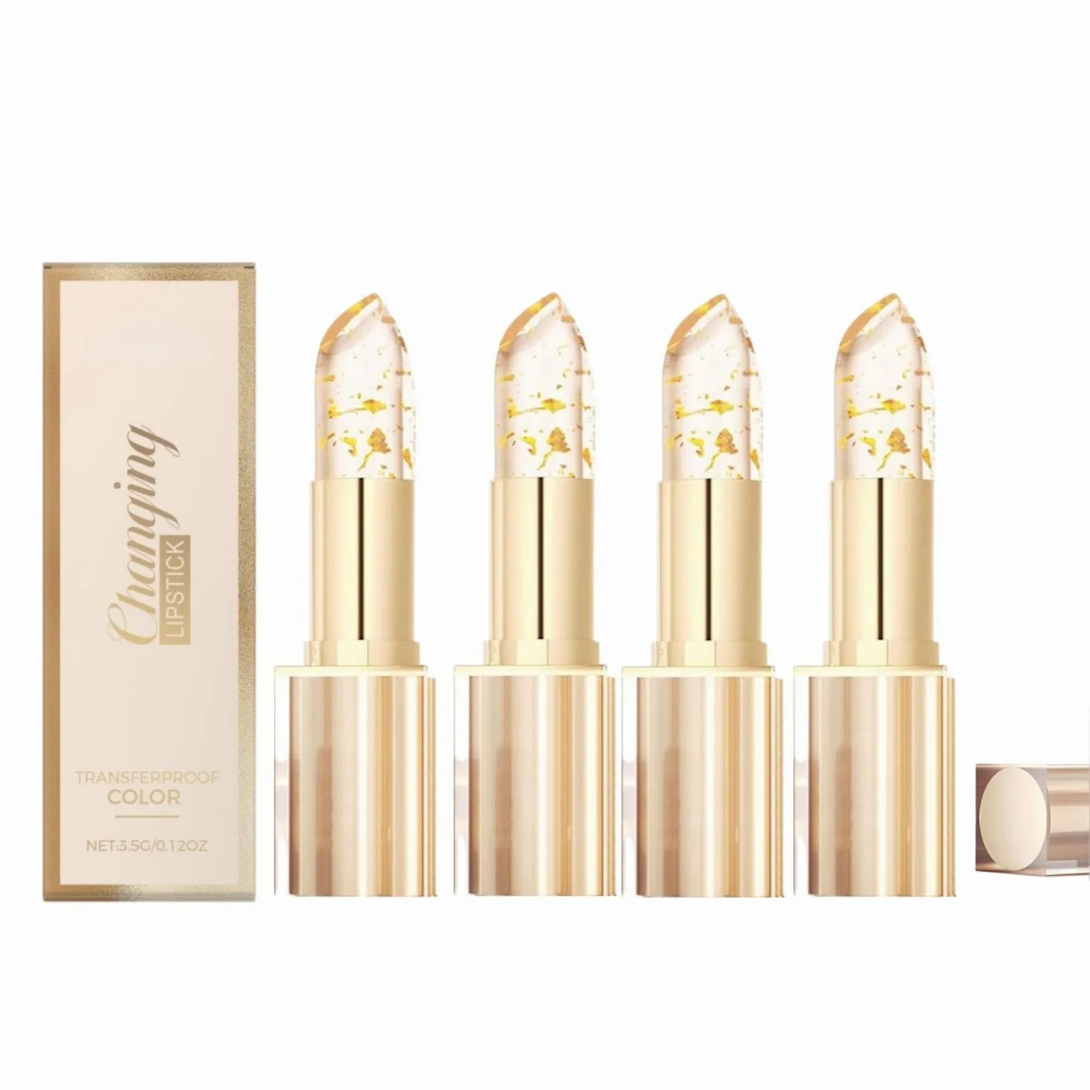 Rossetto da donna con cambio di colore, rossetto trasparente che cambia colore, rossetto trasparente che cambia colore, rossetto per donne anziane, con lamina d'oro, cura naturale dei rossi lunghi