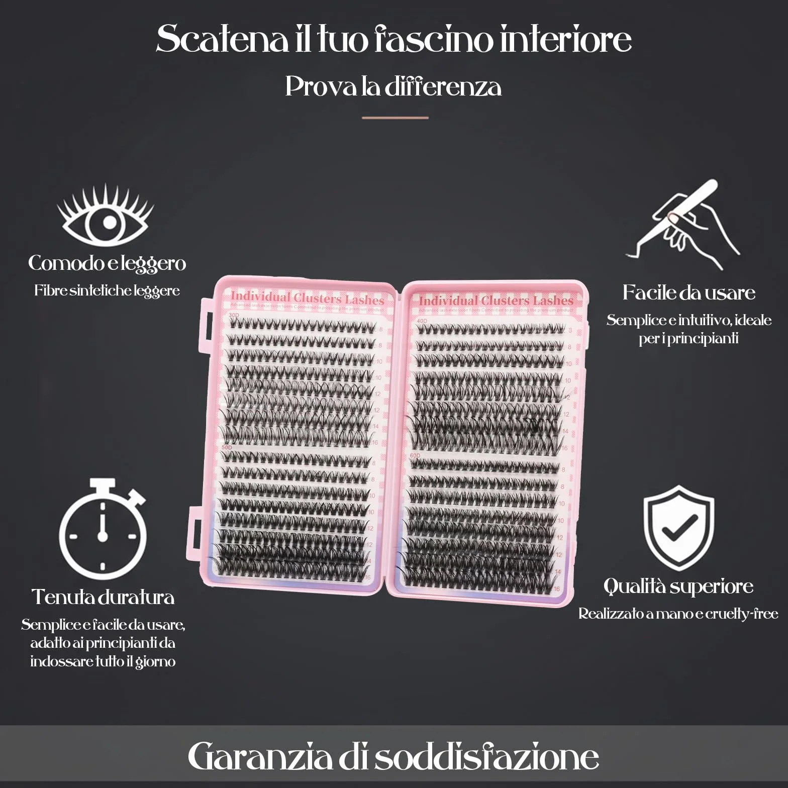 VEGCOO 640 Pezzi Ciglia Finte Extension Ciglia 30D-40D-50D-60D Curl 8-16mm Kit DIY Eyelash Extension
