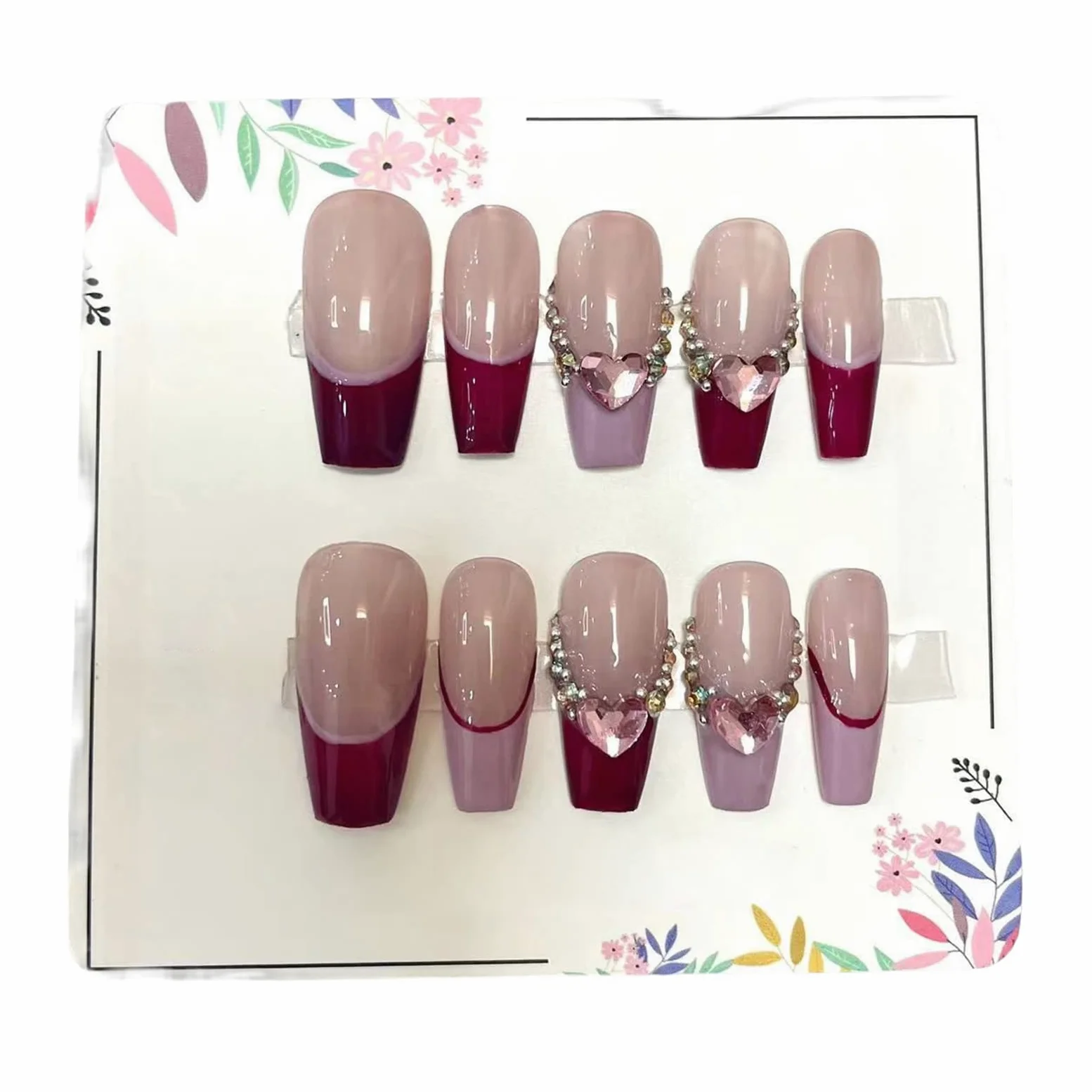 Unghie a pressione, 10 pezzi di manicure indossabili, unghie finte fatte a mano, set di unghie finte artificiali riutilizzabili per donne e ragazze (L, F) (BS)