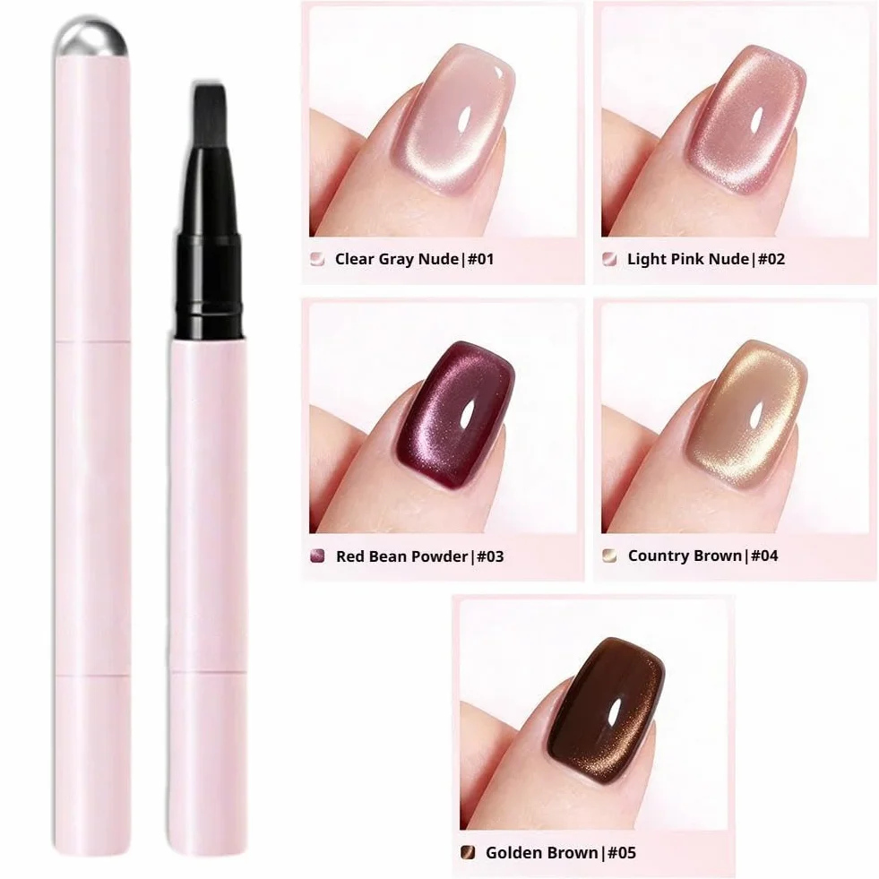 Penna per nail art 7 in 1 Cat Eye, smalto gel magnetico con magnete integrato, blocco Ccolor a lunga durata, pennello tutto in uno, formula autolivellante, portatile per principianti, 3 g (02)
