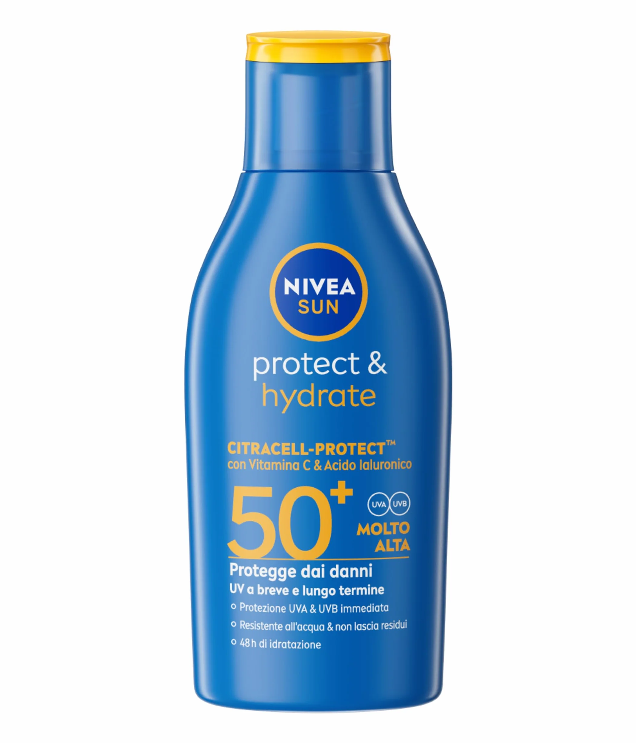NIVEA SUN Protect & Hydrate SPF 50+ Crema Solare 100 ml Viaggio Idratante 48h Assorbimento Rapido Resistente all'Acqua