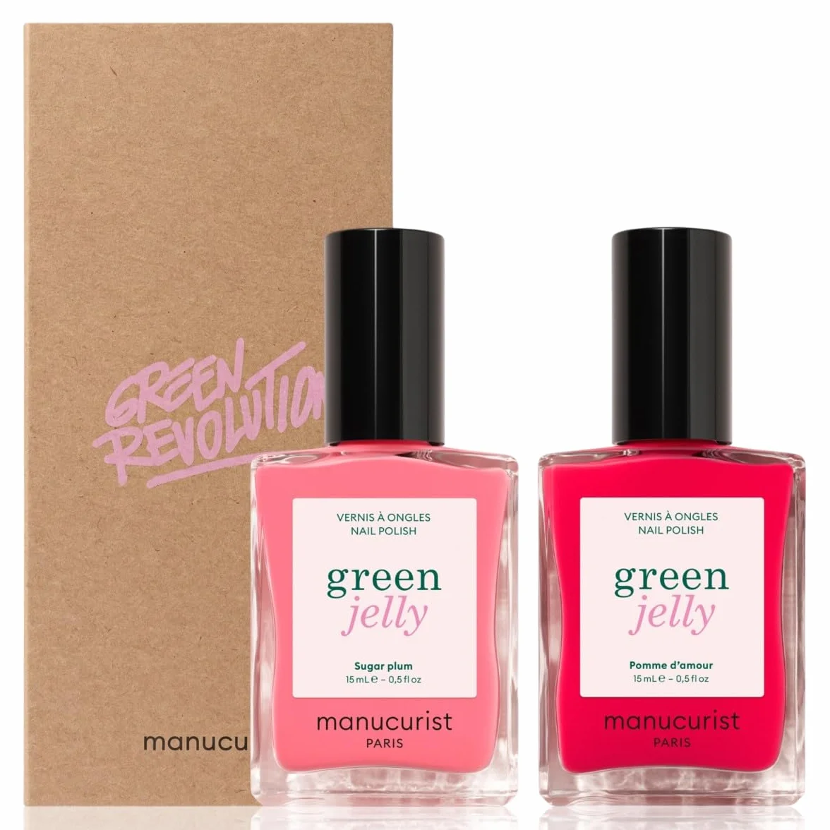 Manucurist Duo Smalti Jelly Green Sugar Plum & Pomme d’Amour Smalto Unghie Traslucido Finish Jelly Semi-Opaco 15 ml