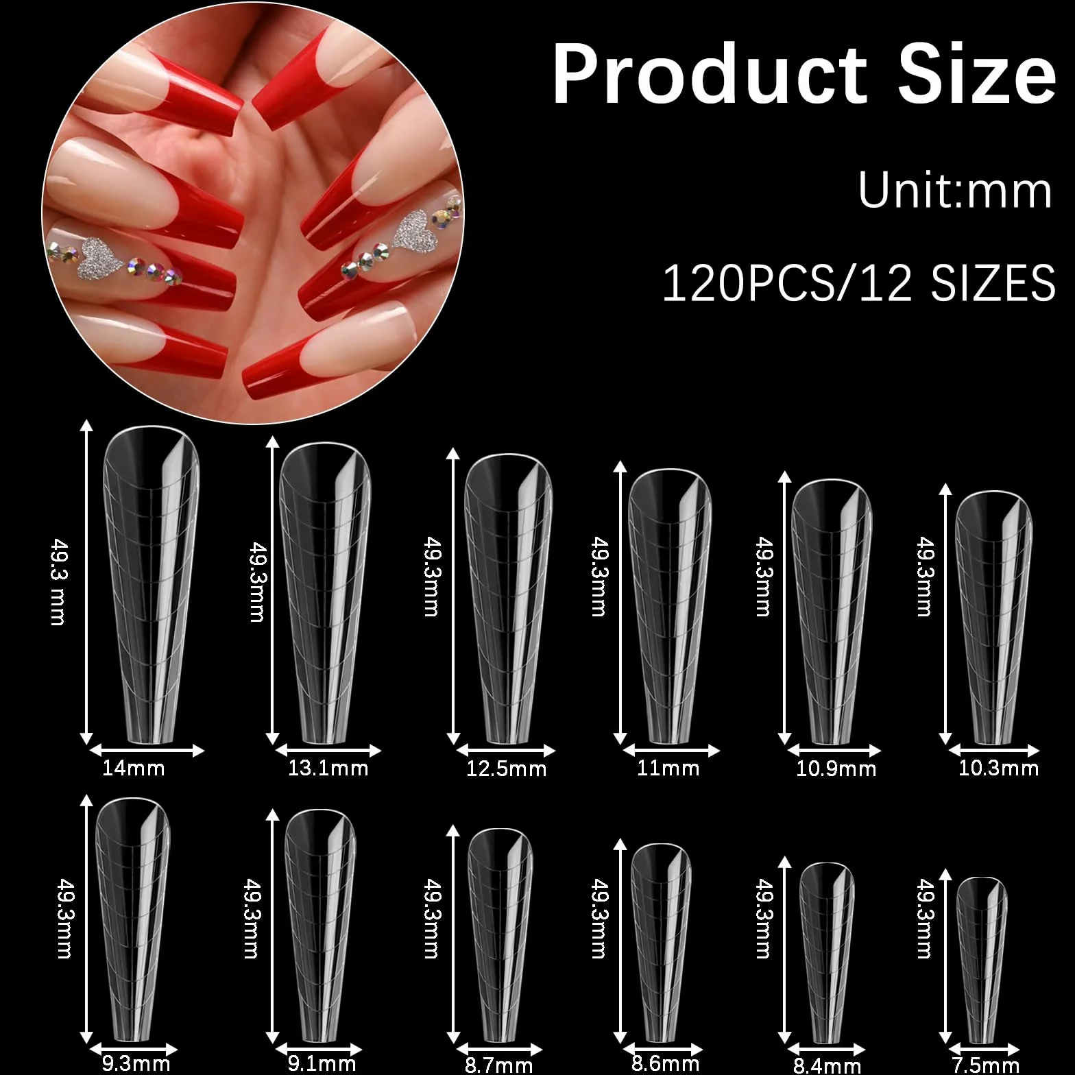 120 Pezzi Poli Estensione Gel Forme per unghie doppie con unghie a bara per la manicure in gel e per il fai da te nel salone di bellezza (set di forme per unghie doppie lunghe in Ferrari)