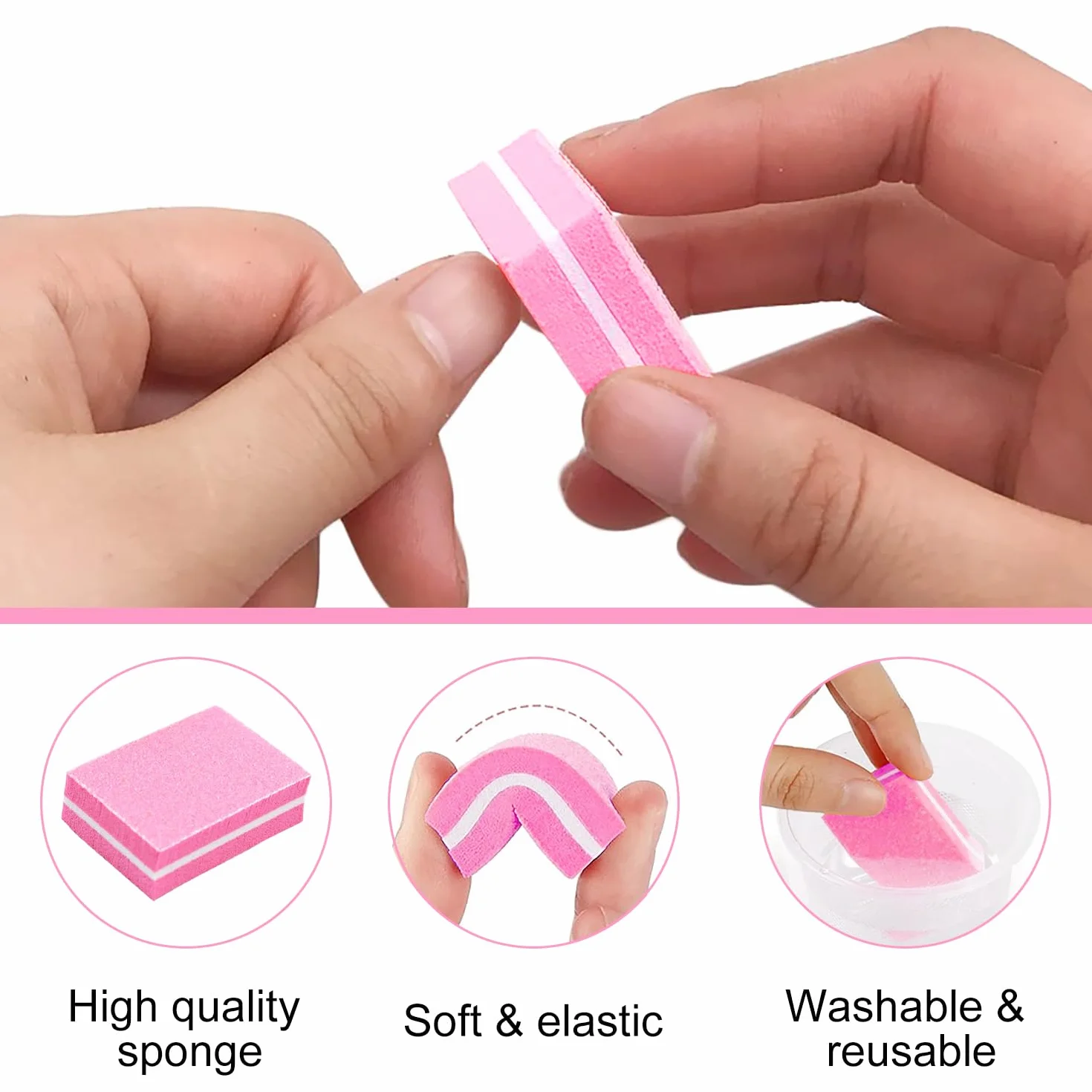 30 Pezzi Buffer per Unghie, Nail Buffer Quadrato Spugna Buffer Unghie Professionale, Adatti per Unghie in Gel e Unghie Acriliche(Rosa)