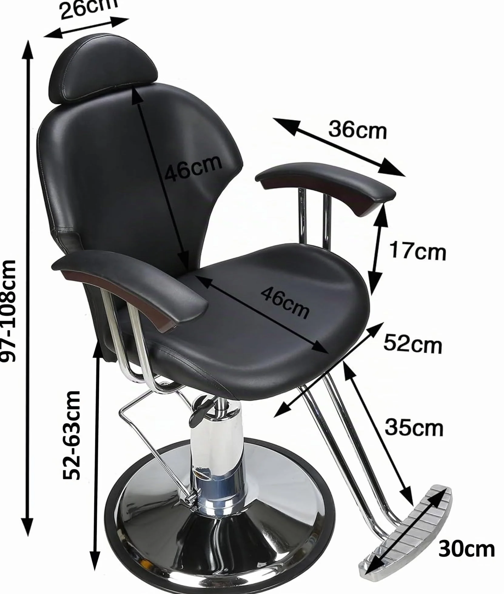 BarberPub Poltrona da barbiere classica Poltrona reclinabile idraulica 360 gradi girevole regolabile per capelli Salone di bellezza 8714BK