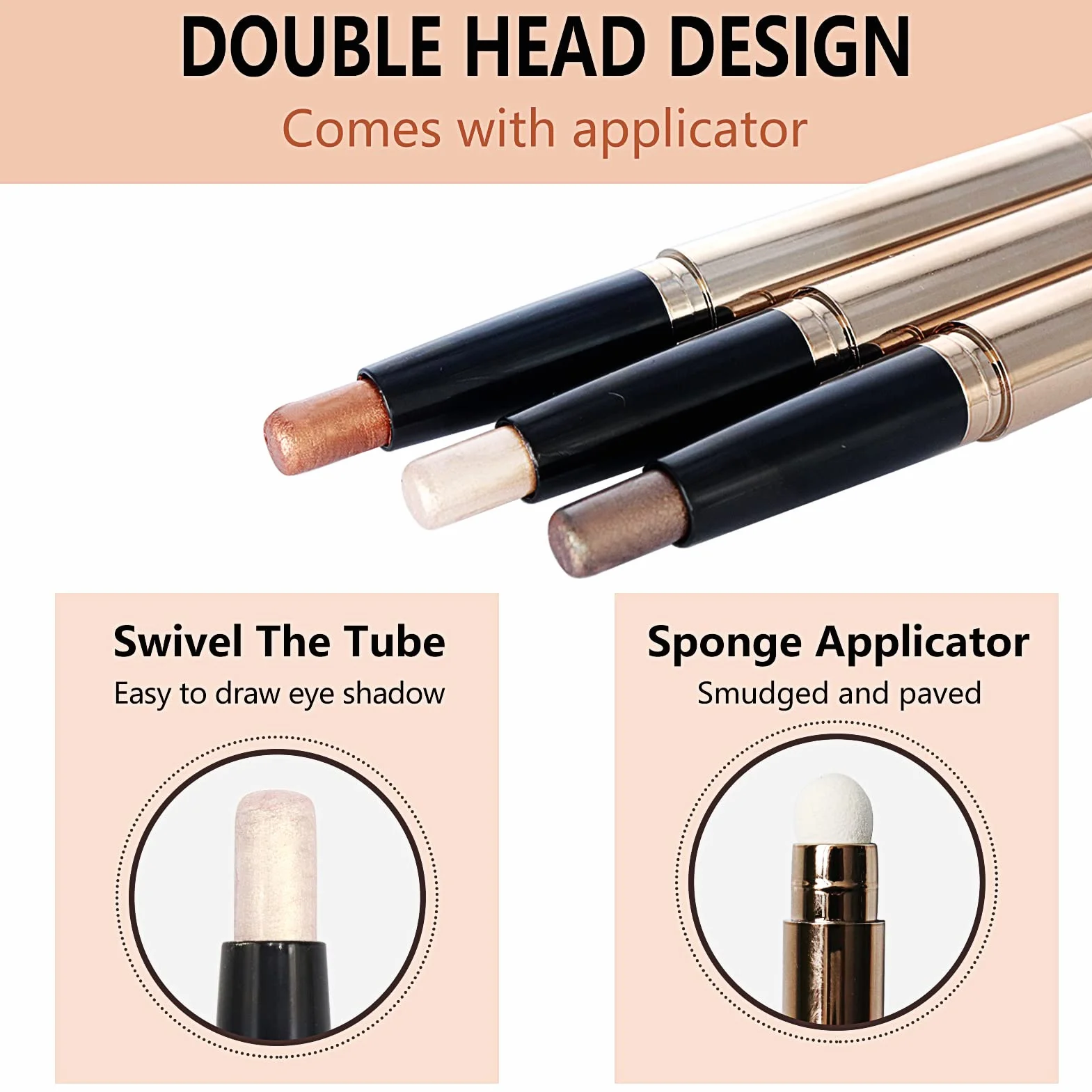Miioto Set di 3 bastoncini per ombretto, penna e crayon, con pennello e stick per occhi luminosi, set impermeabile