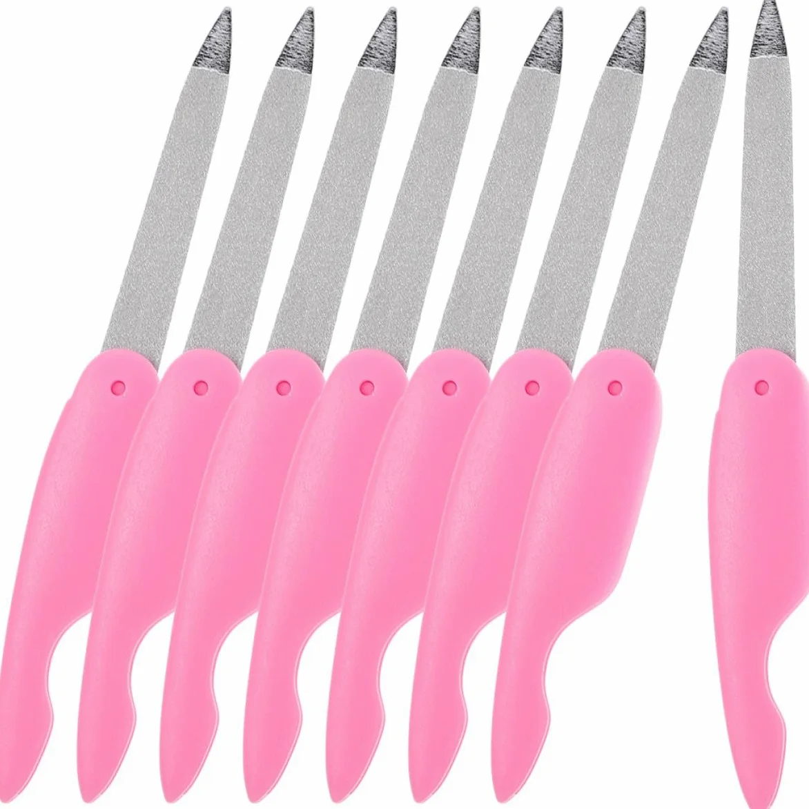 Lima per Unghie Pieghevole Rosa 8 Pezzi, Doppio Lato | Abs e Metallo, Formato Mini Tascabile, Uso Casa e Salone, Texture Delicata per Rifinitura