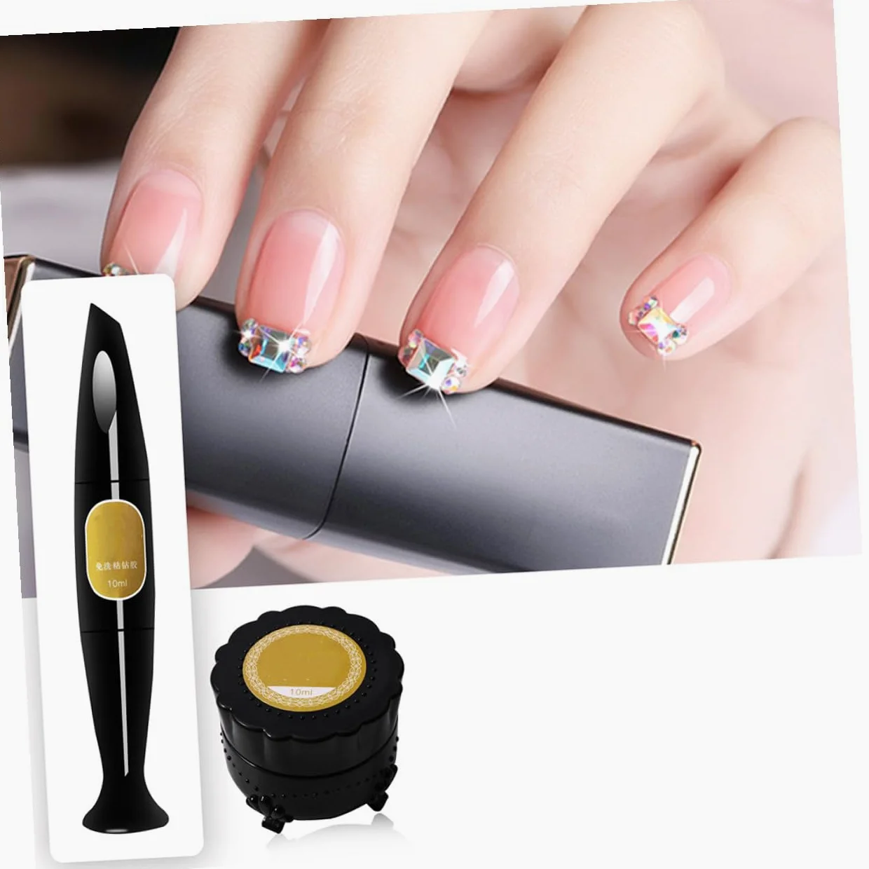 Healeved 3sets Colla Per Nail Art Con Penna Adesiva Per Strass e Gel Riempitivo Unghie Decorate Facili e Sicure Per Manicure e Decorazioni Unghie