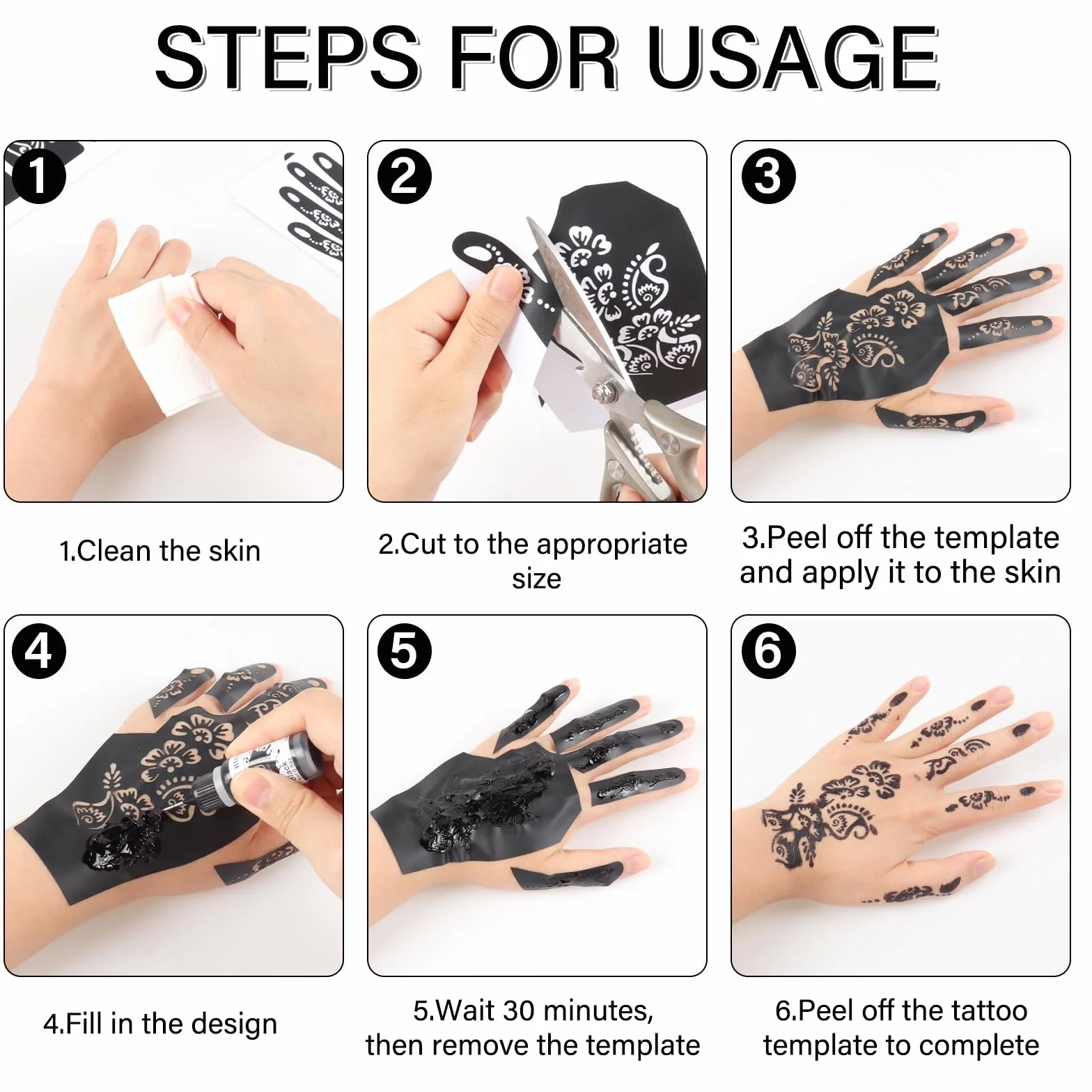 RAZET 20 Fogli Stencil per Tatuaggi per Mani, Modelli Autoadesivi per Palmi e Dita, Adesivi per Tatuaggio Temporaneo Indiano Arabo per Matrimoni e Feste