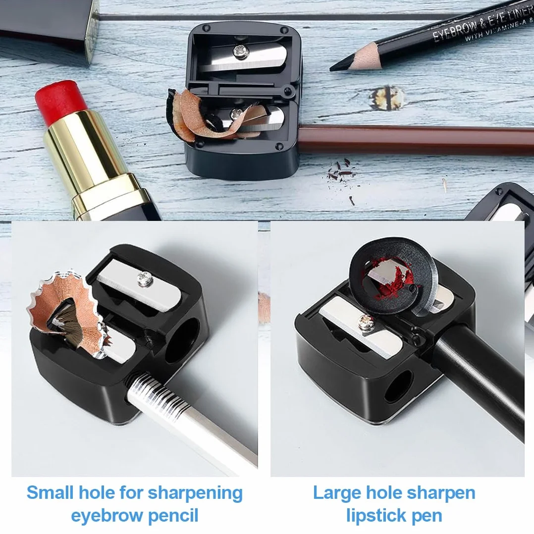 Temperamatite Trucco Doppio per Matite Cosmetiche Eyeliner Sopracciglia Nero 2 Pezzi