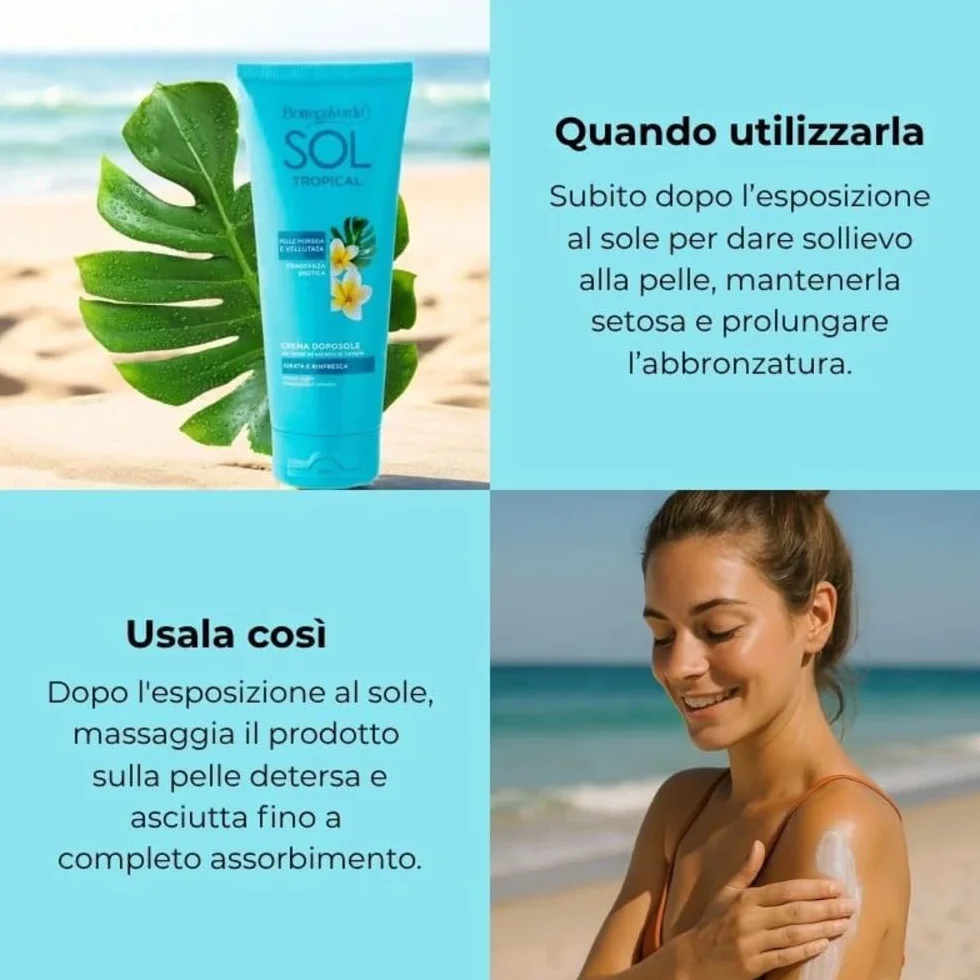 Bottega Verde - SOL Tropical, Crema Doposole Corpo, 200 ml, Idrata, Rinfresca e Prolunga l’Abbronzatura, con Monoï ed Estratto di Vaniglia, Nutriente, Pelle Morbida e Profumata