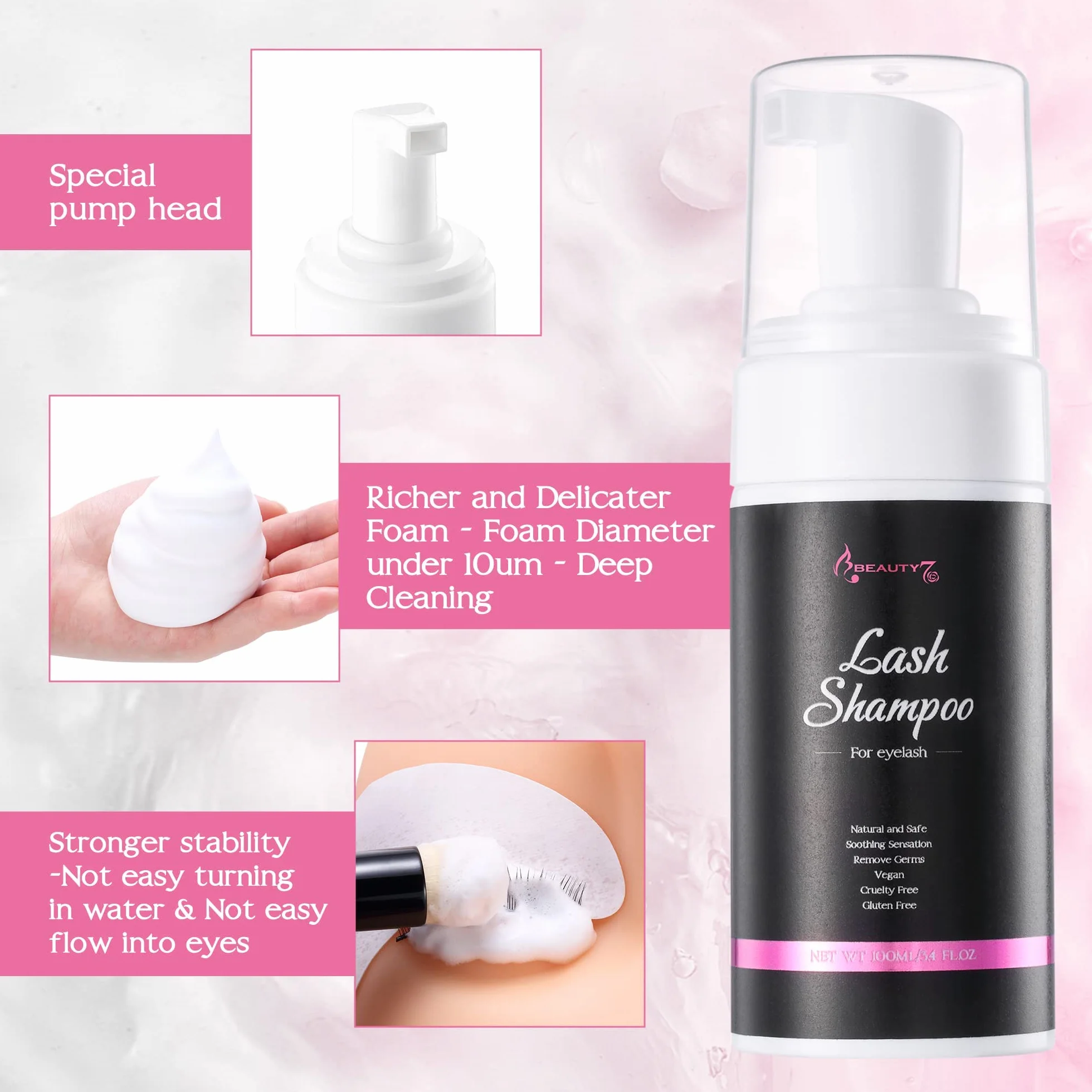 Shampoo per Ciglia Extension Detergente in Schiuma 100ml Beauty7