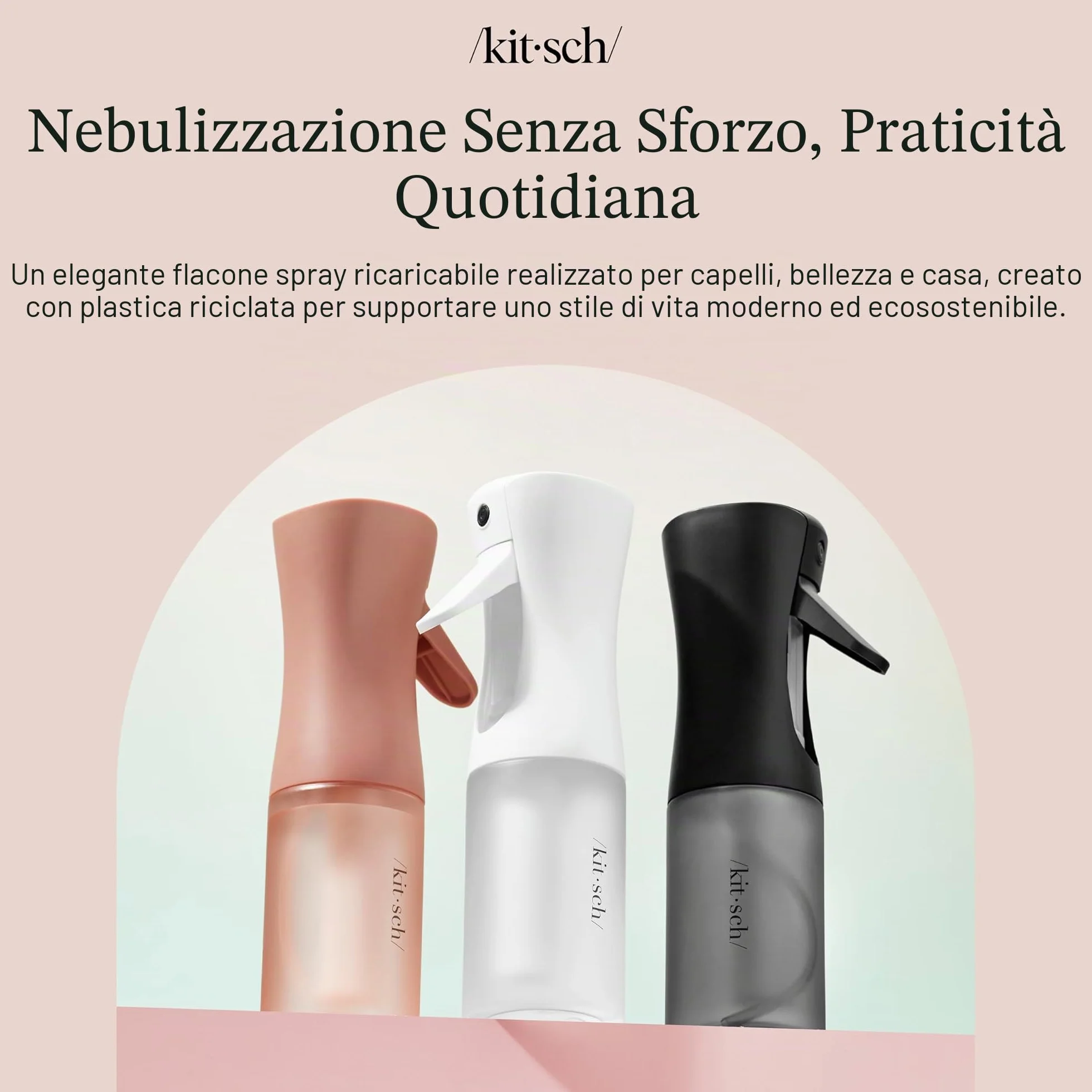 Kitsch Flacone spray continuo per capelli – Nebulizzatore d'acqua a nebbia fine – Flacone spray per capelli riciclato – Flaconi spray per pulizia, styling, piante e altro – Nero, 150 ml