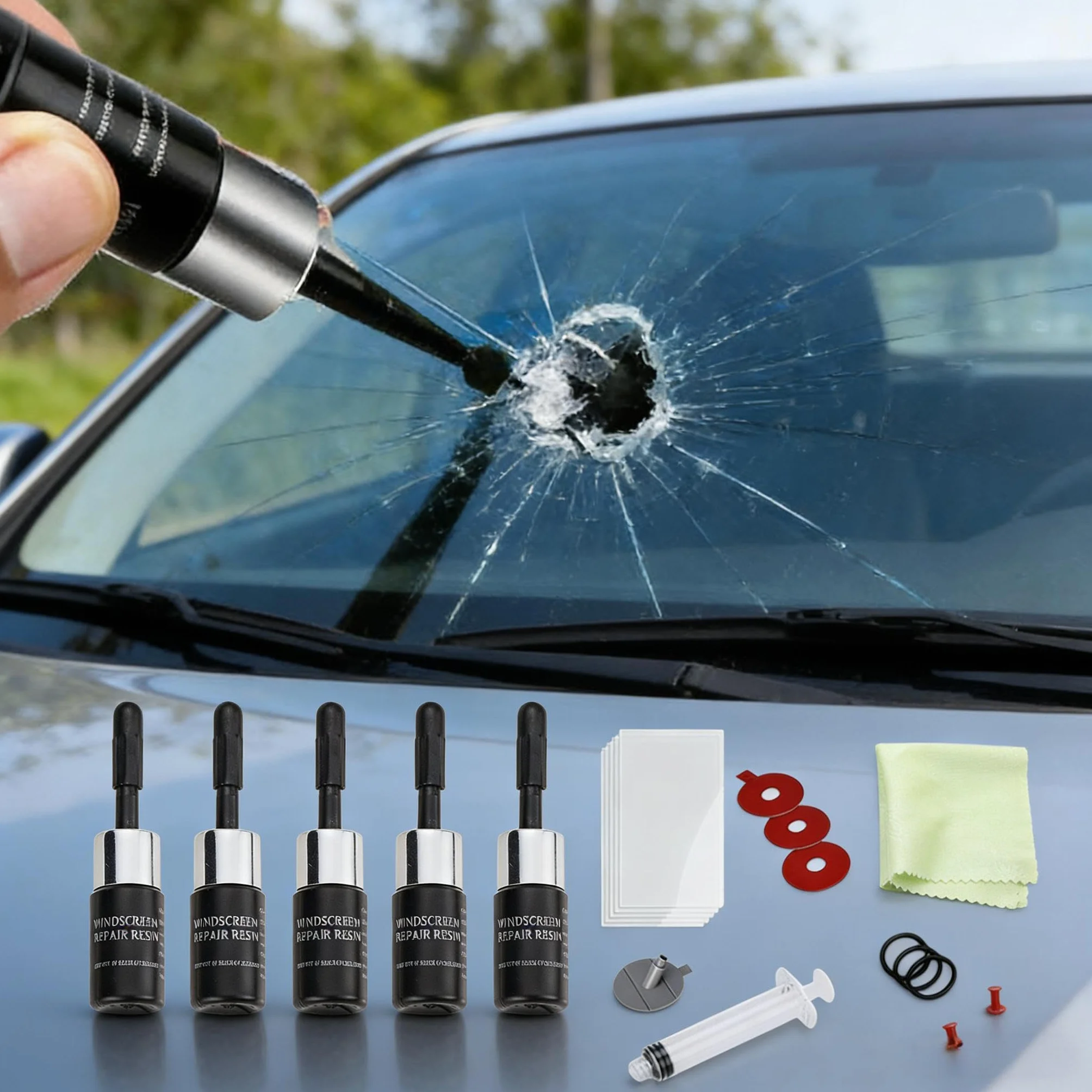 Kit Riparazione Parabrezza Auto, Set Strumenti Riparazione Crepe Vetro